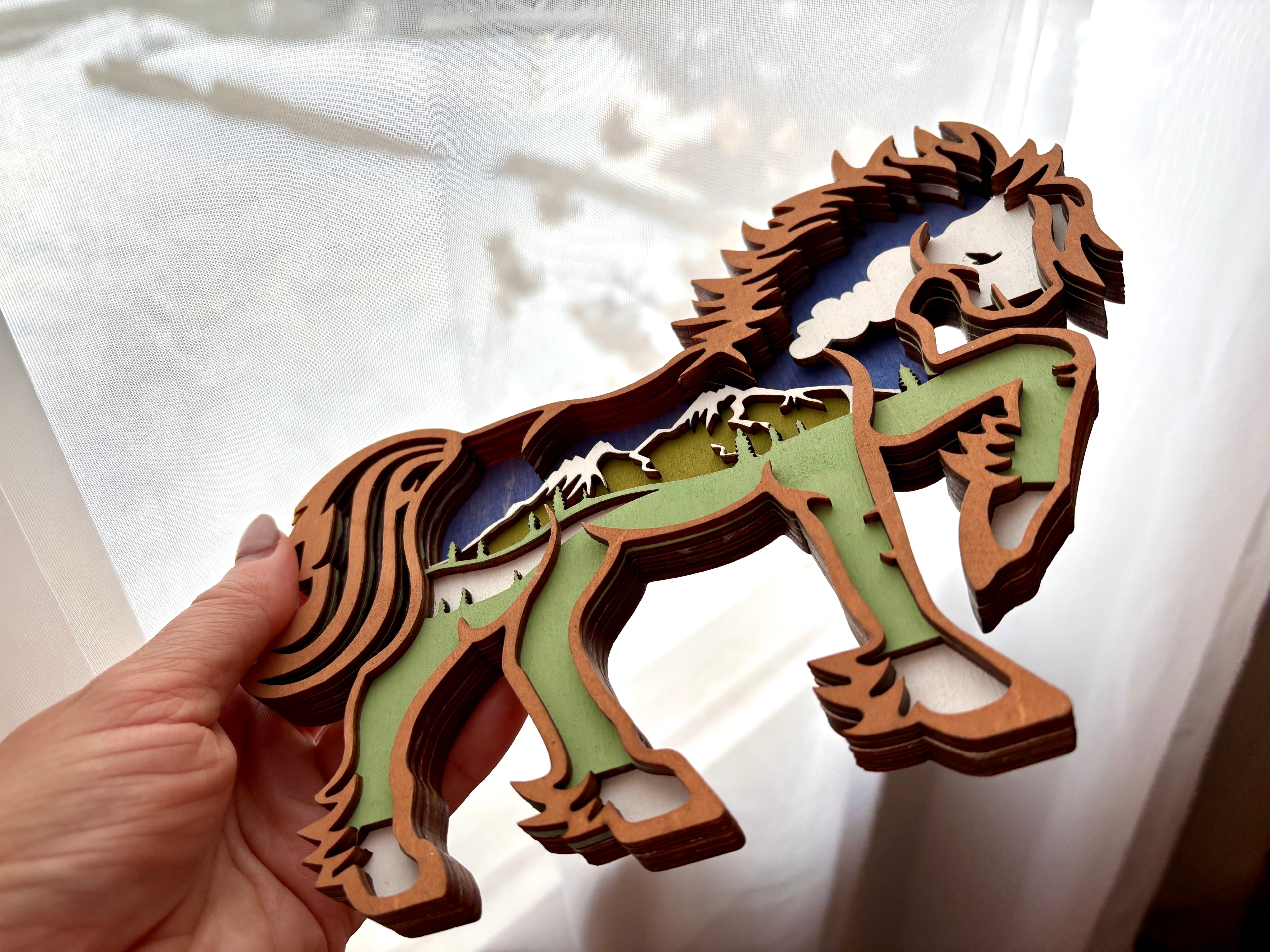 Wooden Multi-Layer Carving Craft Ornament - 3D Wood Horse Decor - photo 2