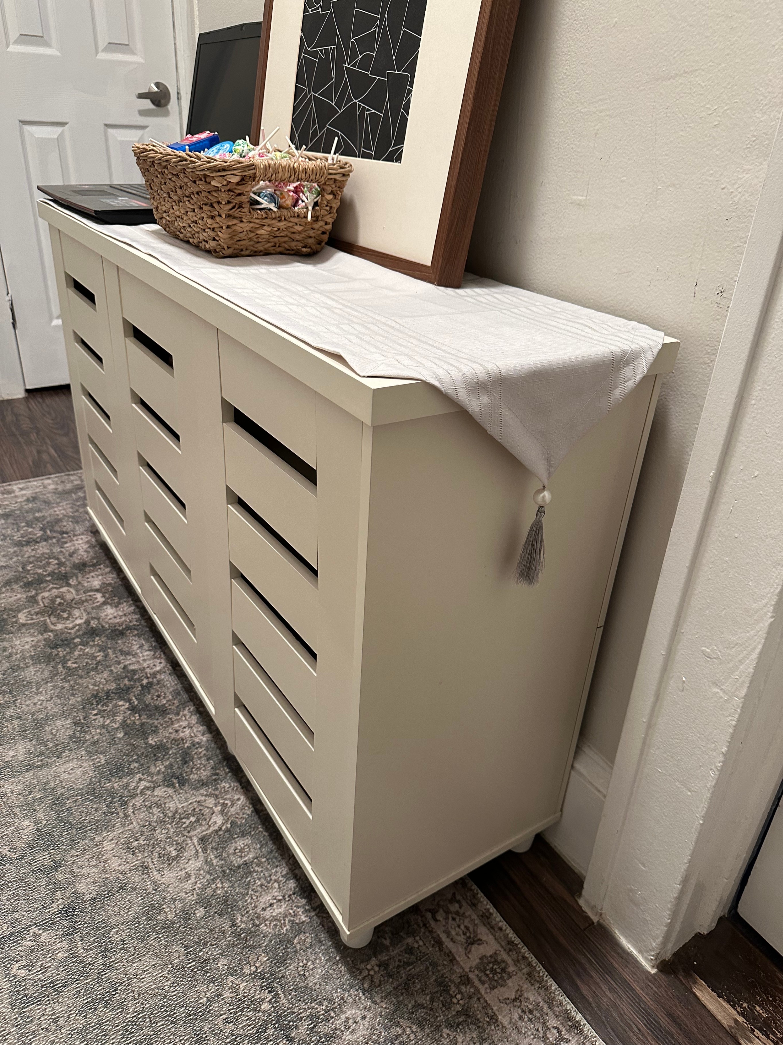 Cream 3-Door Shoe Storage Cabinet – Entryway Bench/Console