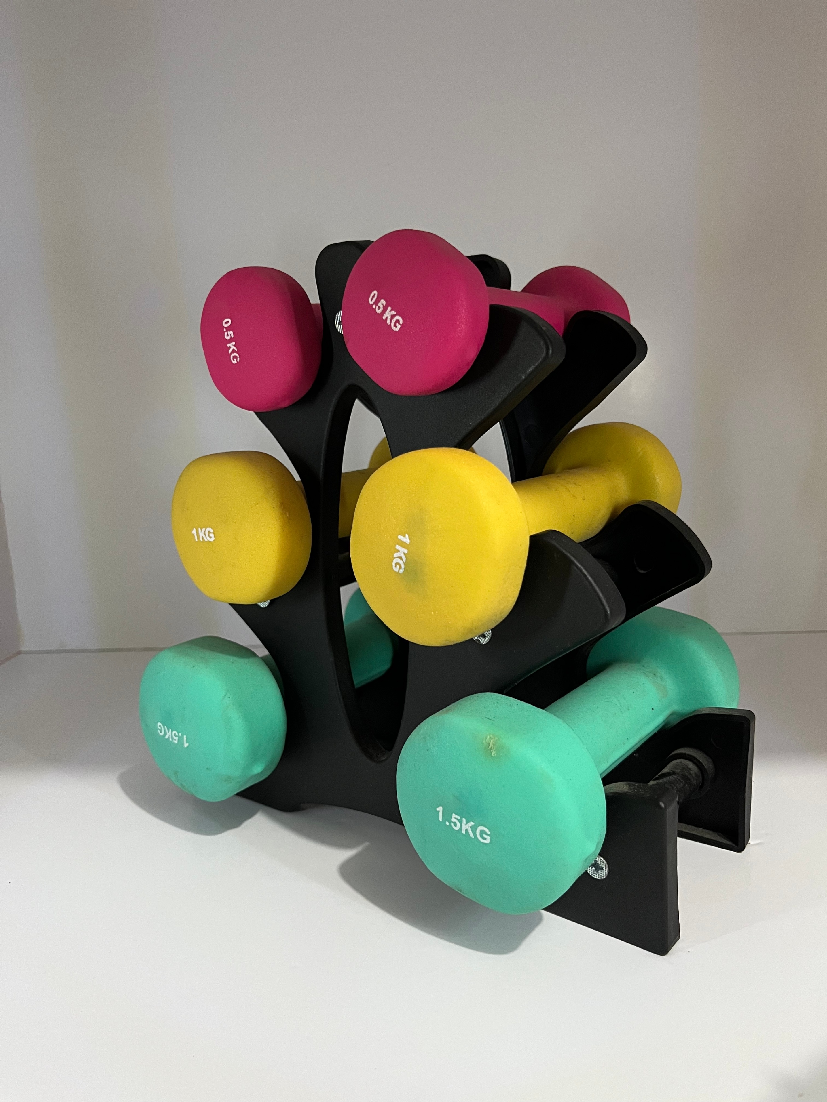 PRISP Neoprene Dumbbell Set with Stand 0.5kg, 1kg & 1.5kg Pairs