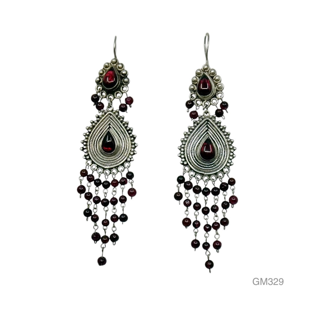 sterling silver garnet shoulder duster drop earrings - GM329