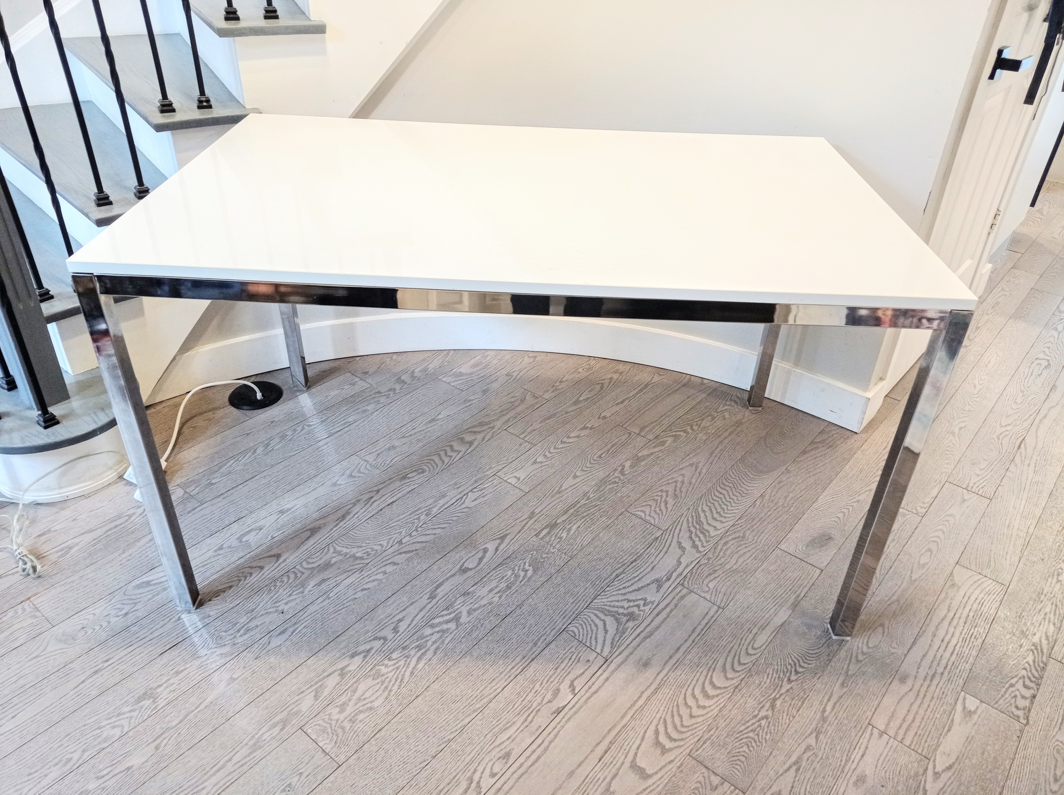 IKEA TORSBY Desk / Table – Modern White Gloss & Chrome Finish - photo 2