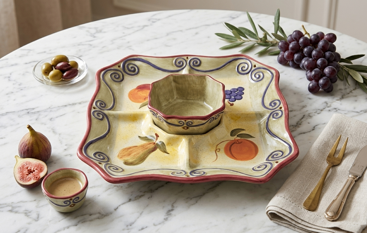 Fruit Motif Square Chip & Dip Platter