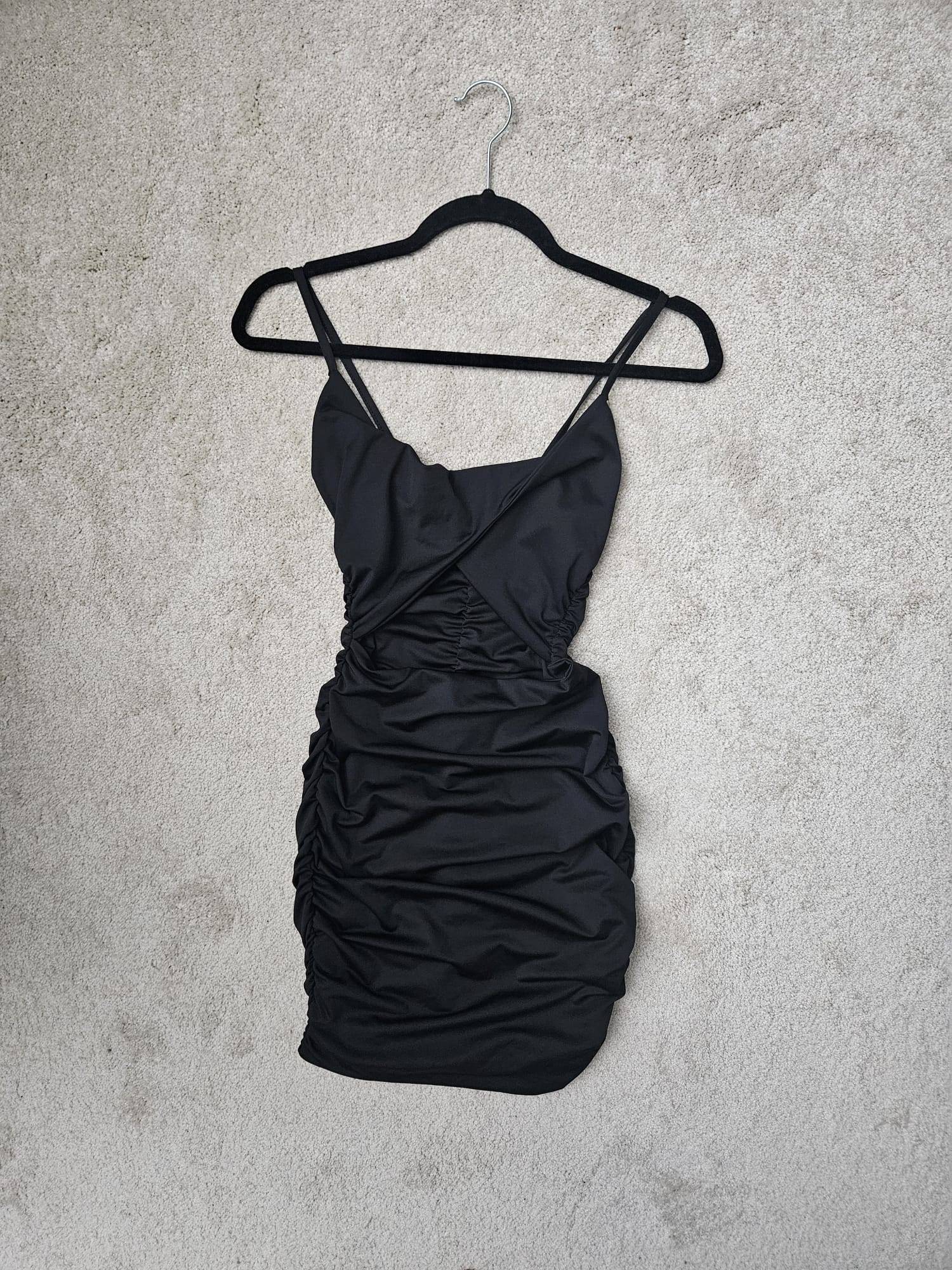 Black Ruched Crisscross Cutout Mini Dress