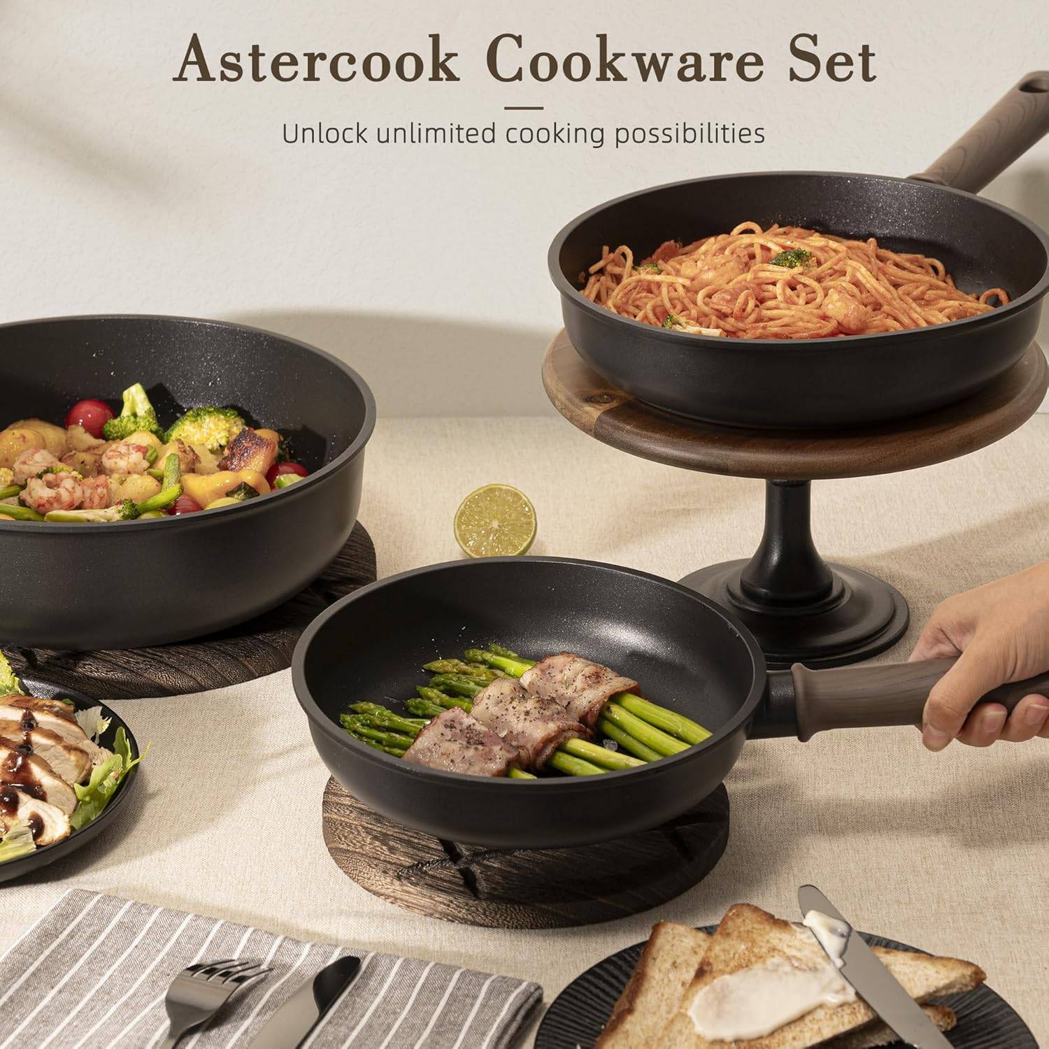 Astercook 19 Pcs Pots and Pans Set Non Stick,Titanium Induction - photo 5