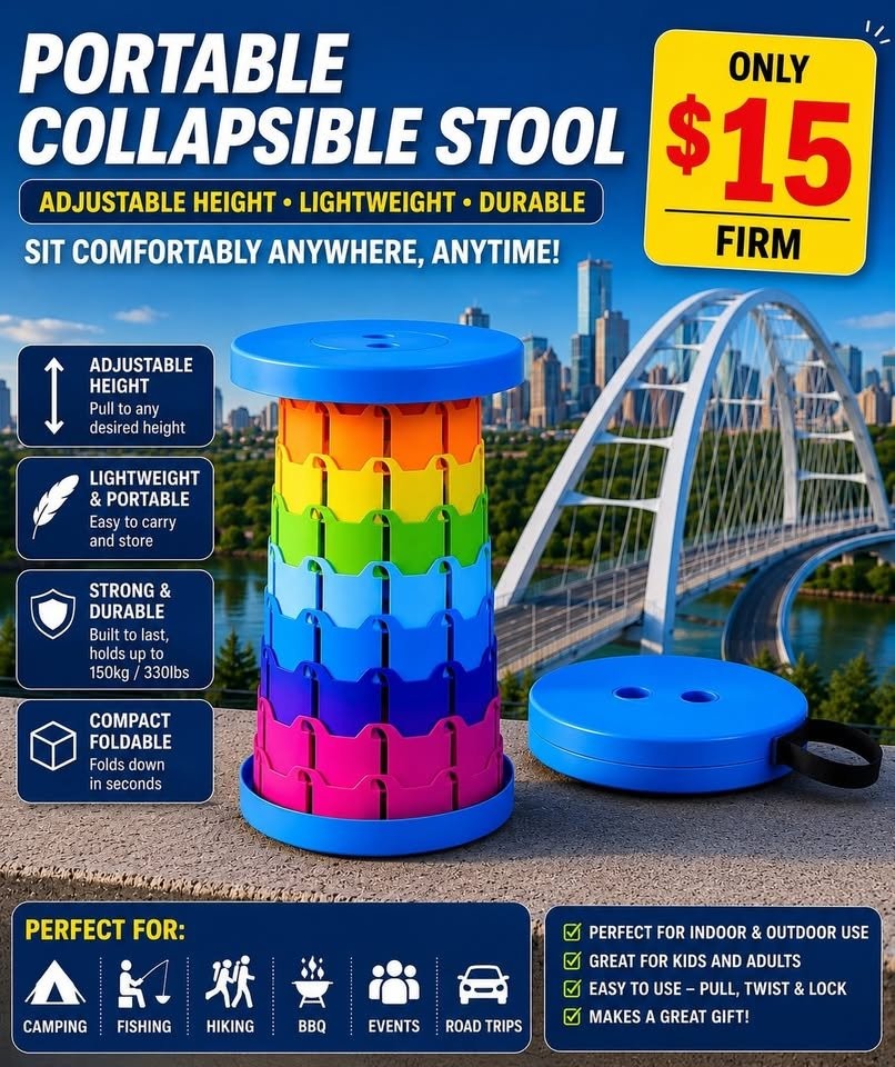 Onhand Portable Collapsible Folding Stool – Adjustable Height