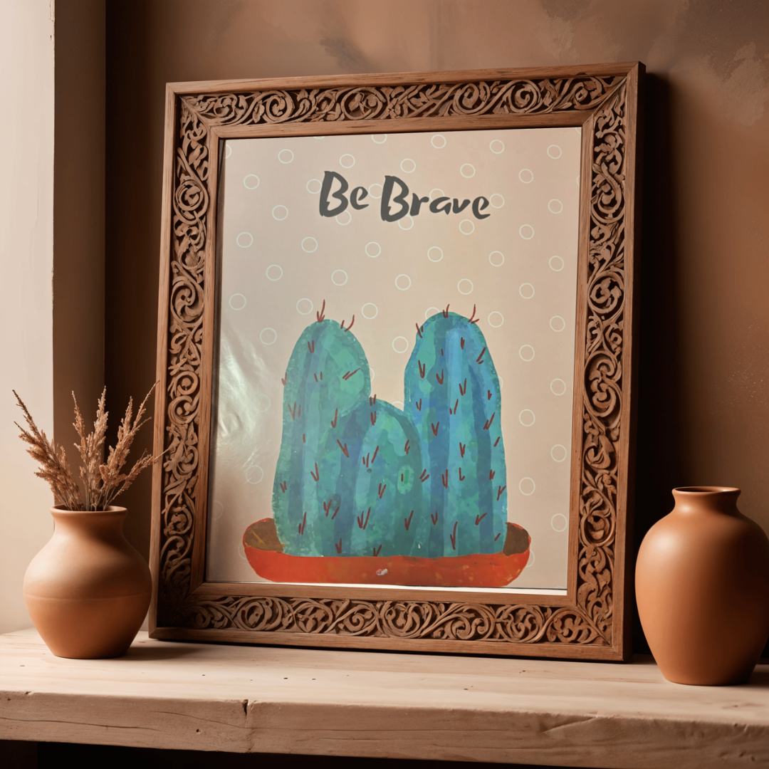 Be Brave” Cactus Art Print – 12” x 16” Inspirational Wall Decor