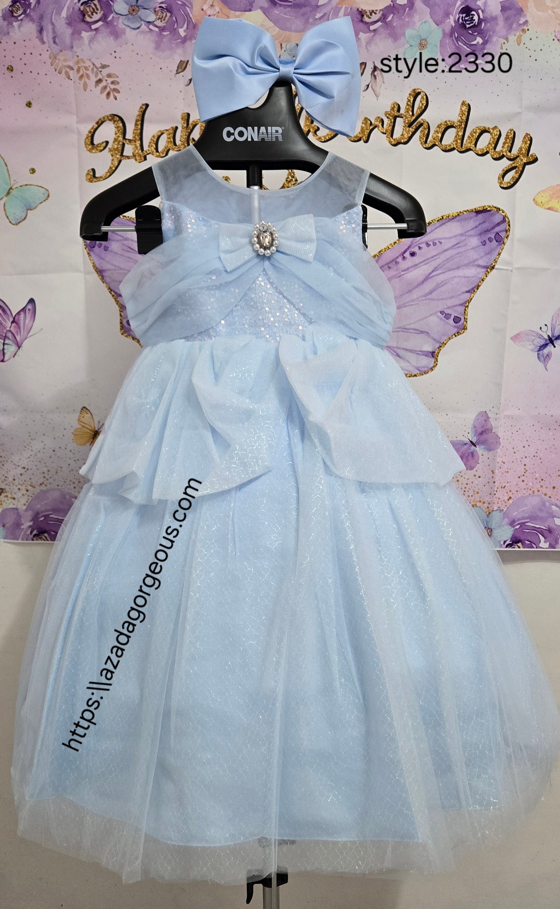 Light Blue Sparkly Dress with Headband:2330