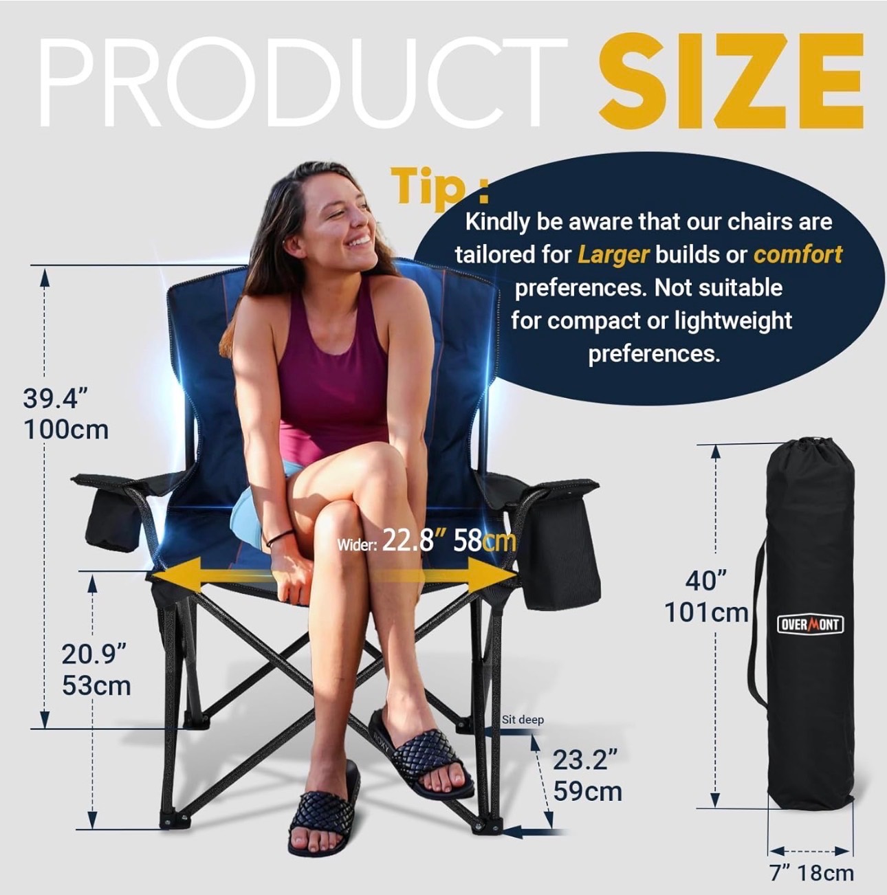Set of 2 Oversized Folding Camping Chair Cooler Pocket 450lbs - photo 3