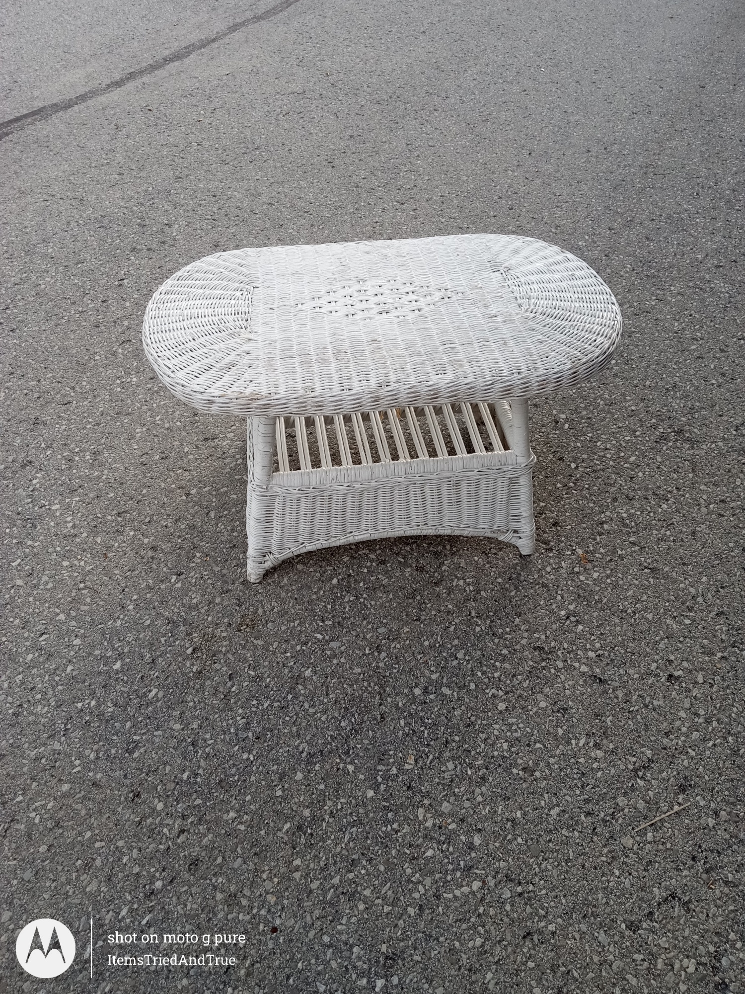 White Wicker Coffee Table – Oval Top with Lower Shelf - photo 2