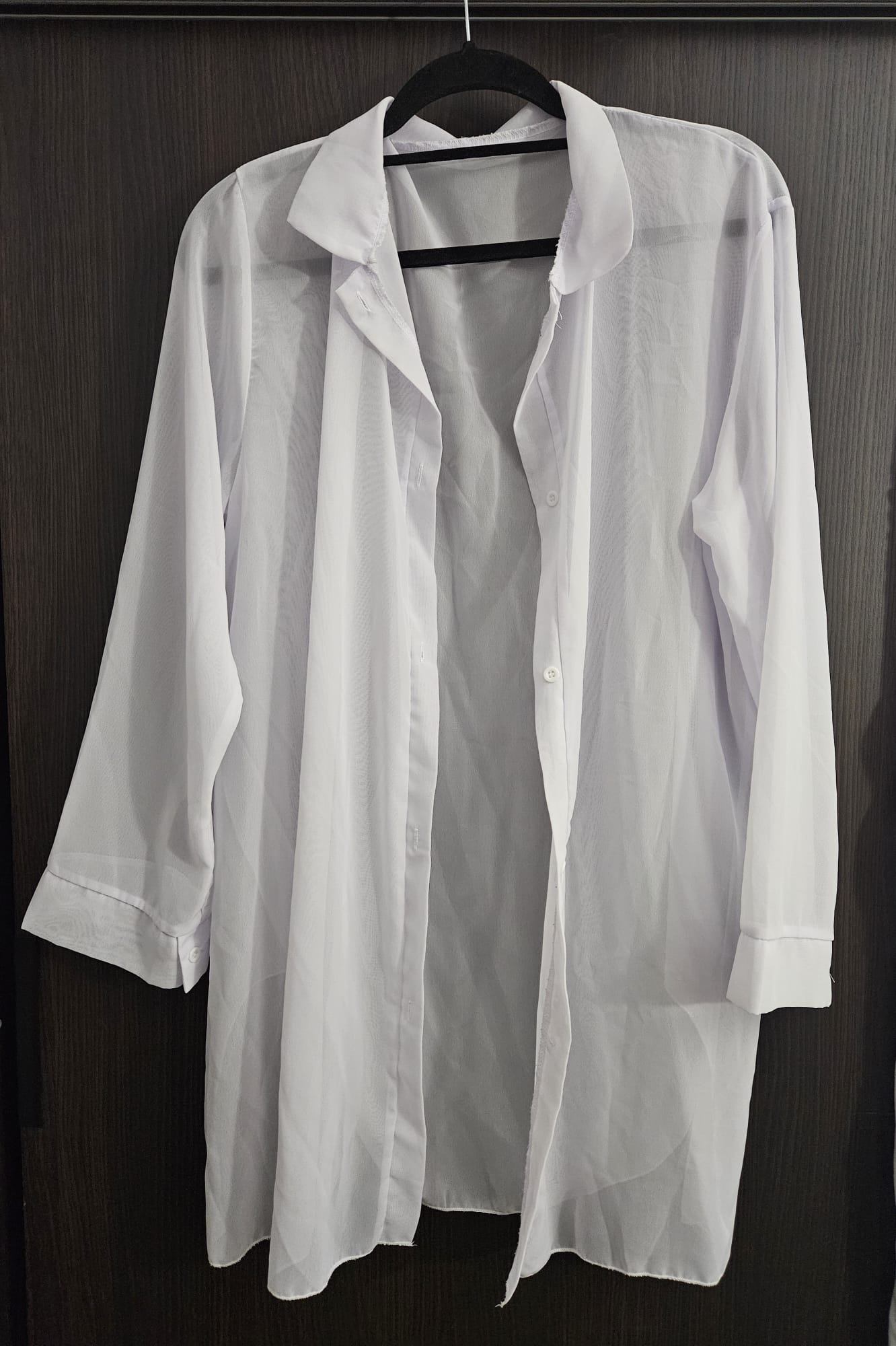 White Sheer Chiffon Long Sleeve Button Up Cover Up
