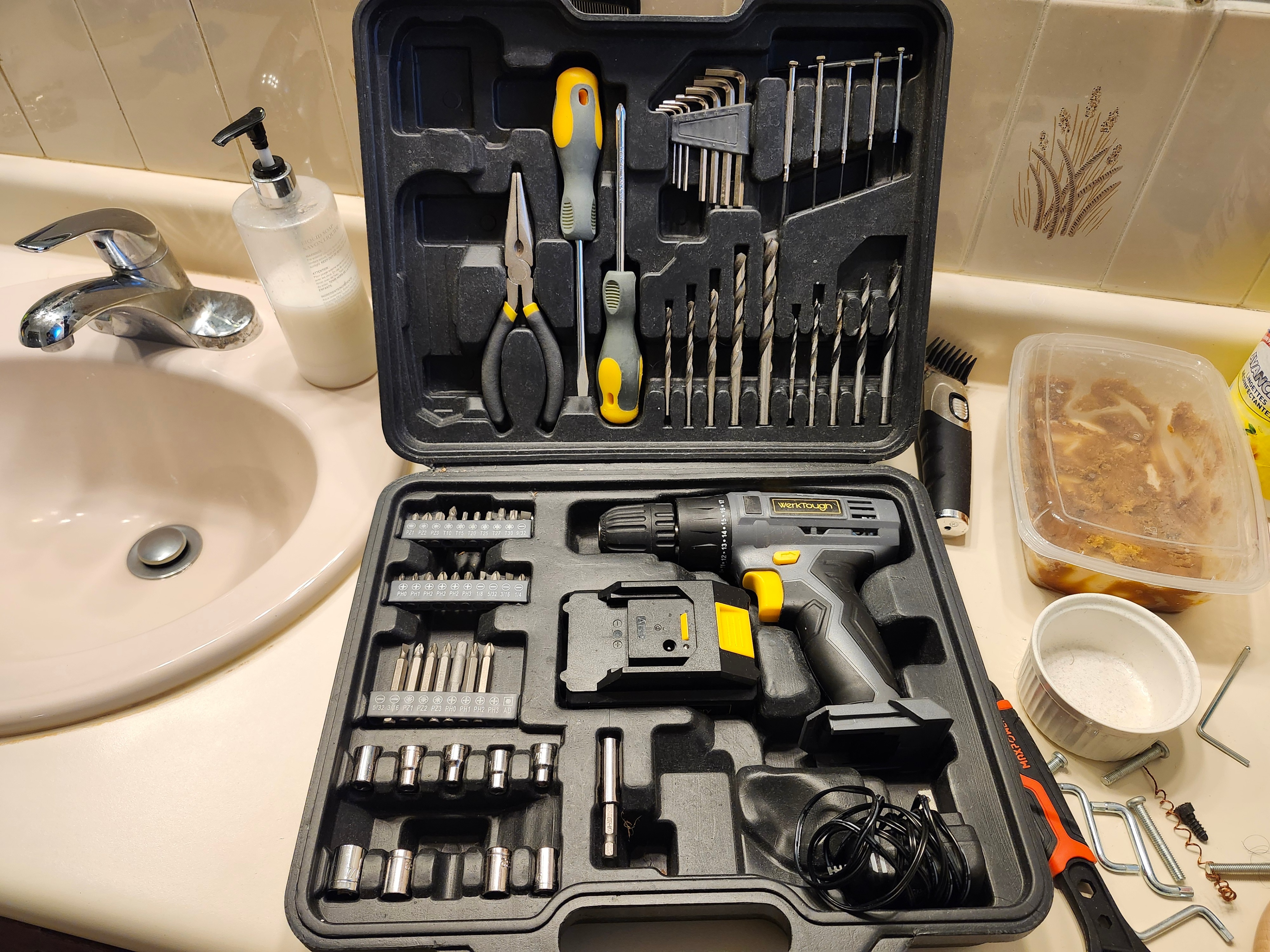 Complete Tool Kit – Drill, Hammer, Wrench, Tape + Nails