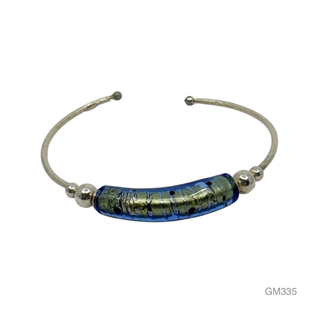 Italian sterling silver foil glass bead cuff bracelet - GM335