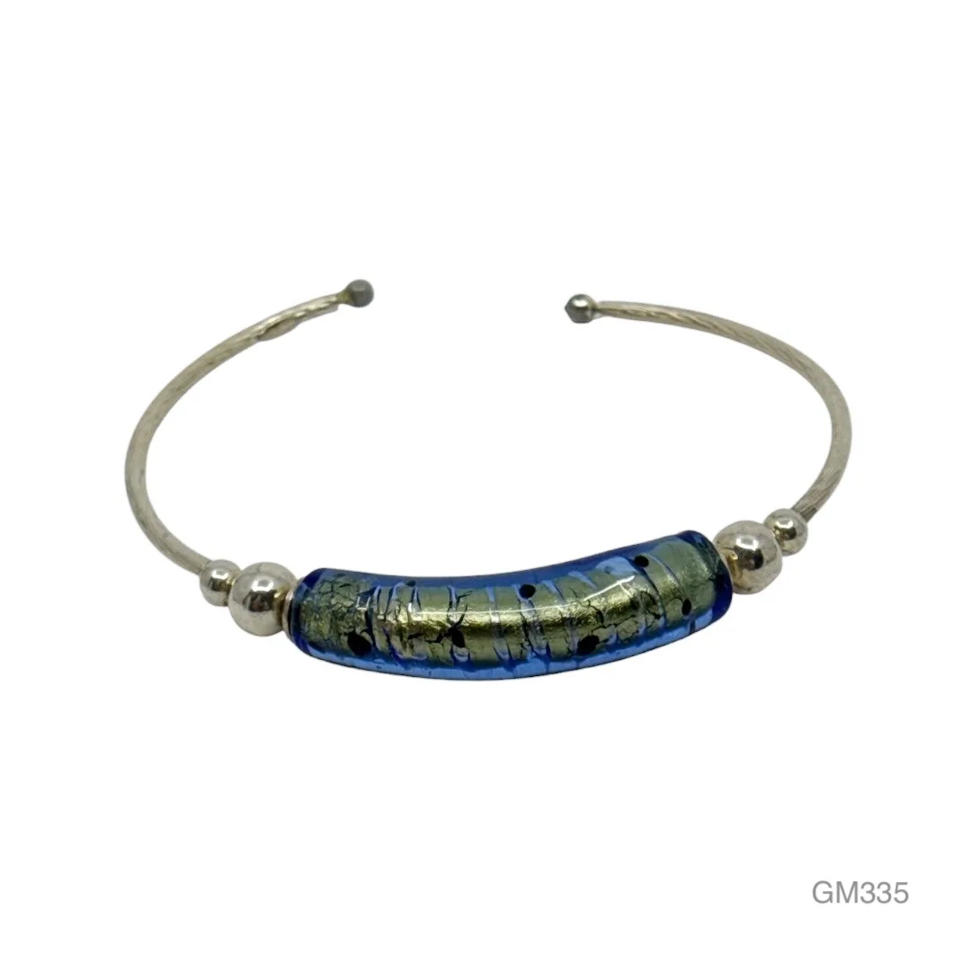 Italian sterling silver foil glass bead cuff bracelet - GM335