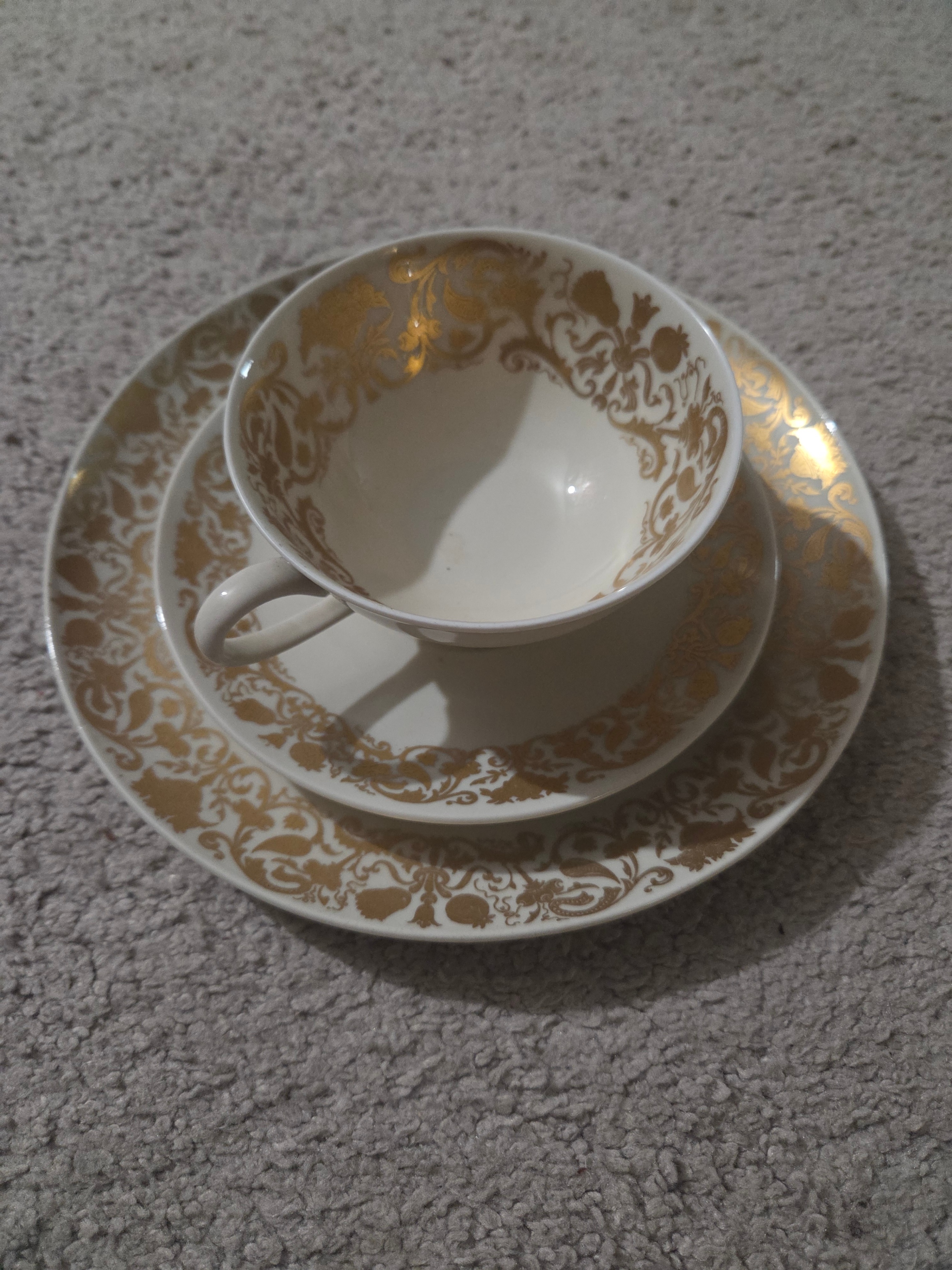 Vintage Reichenbach Germany Blue Gold Floral Teacup Trio