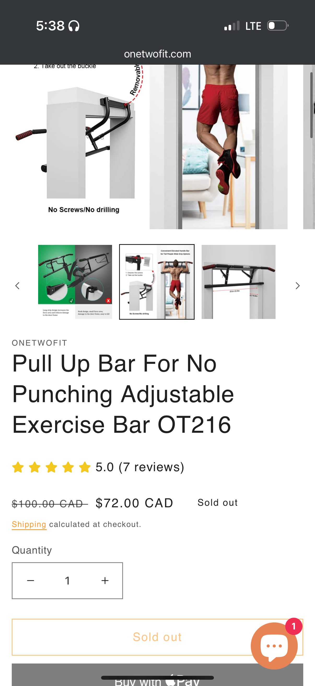 [Brand New] ONETWOFIT Doorway Pull-Up Bar - photo 2