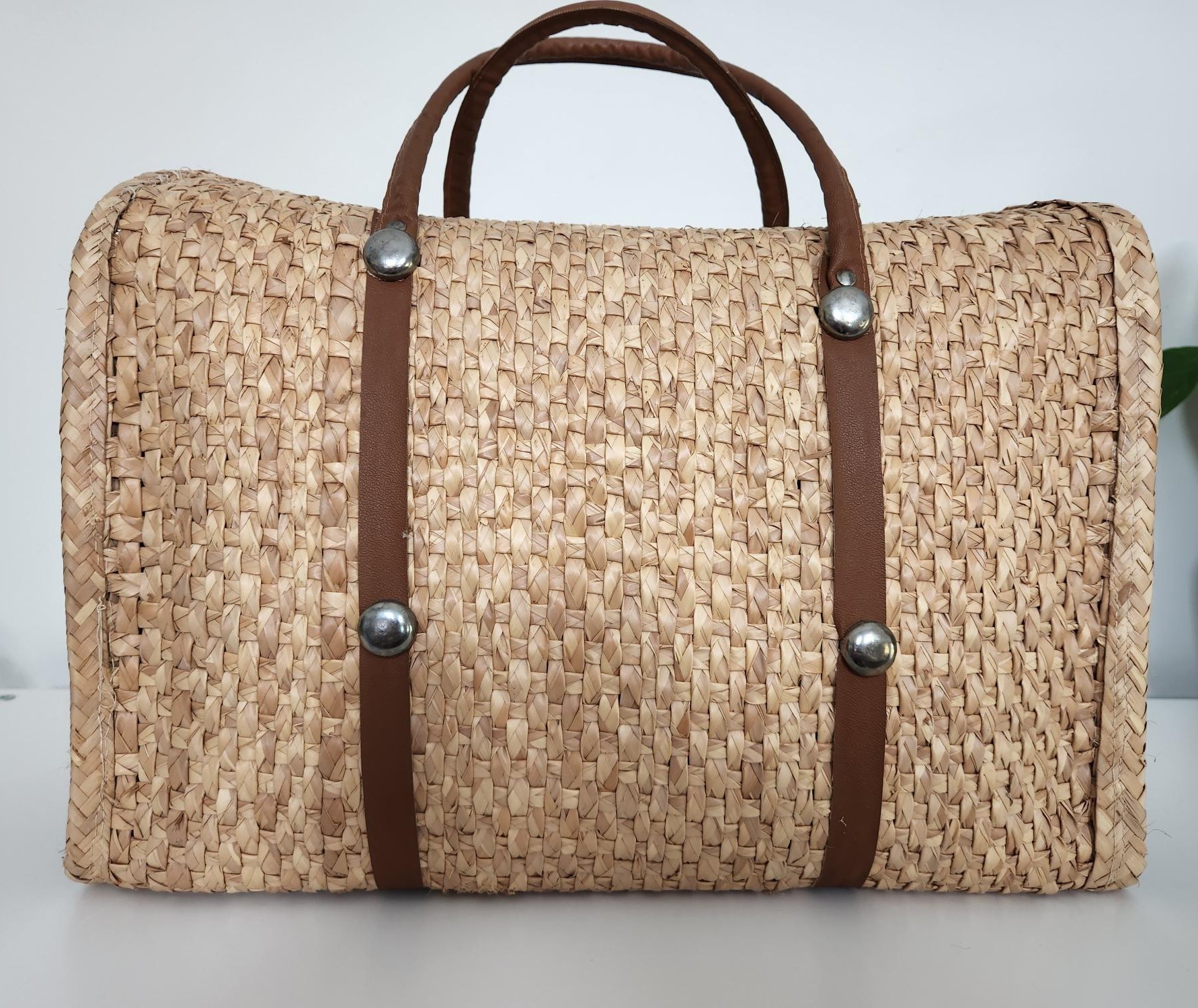 Vintage Hand Woven Straw Beach Tote / Market Bag / MCM Purse - photo 3