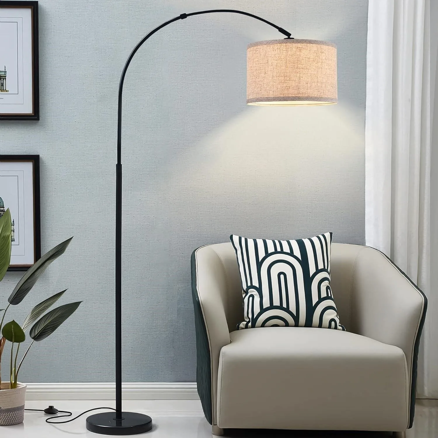 BRAND NEW Arc Floor Lamp with Linen Lampshade
