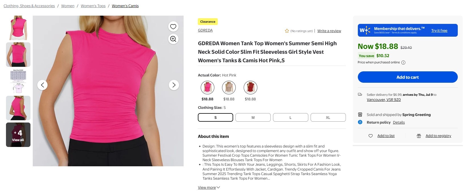 GDREDA Semi High Neck Slim Fit Sleeveless Tank Top Hot Pink - photo 2