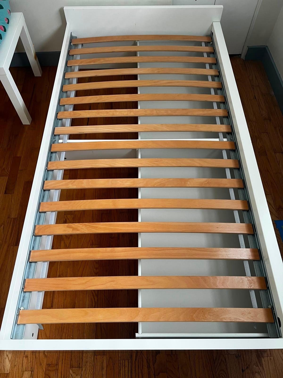 White Twin Bed Frame with Slatted Base