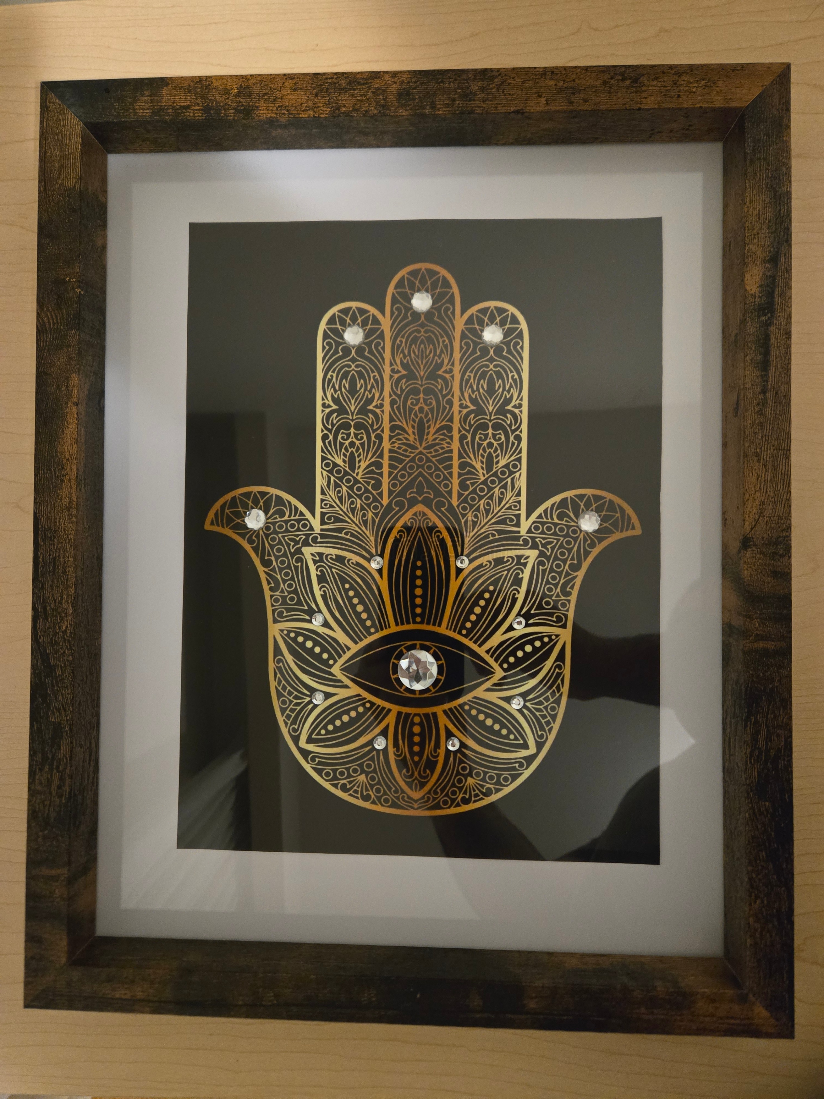 Framed Hamsa (Hand of Fatima) Wall / Tabletop Art – 15x12 Inches - photo 3
