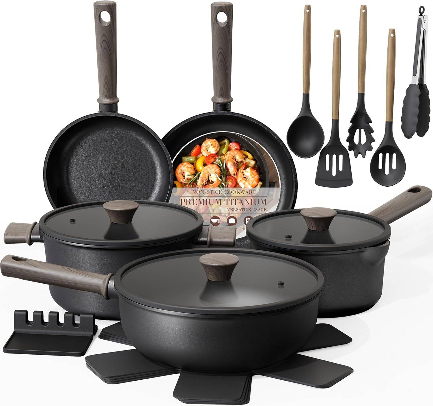 Astercook 19 Pcs Pots and Pans Set Non Stick,Titanium Induction