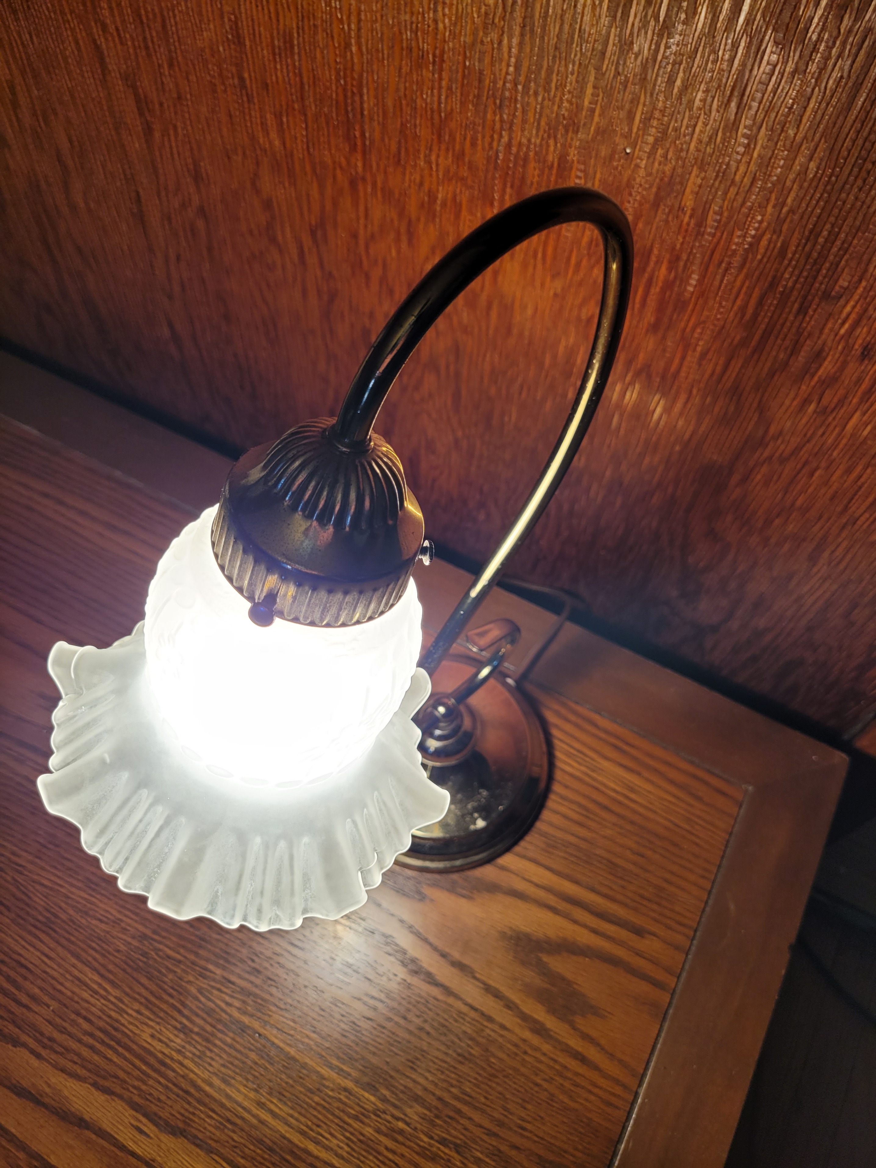 1980s Gooseneck Frosted Ruffled Glass Shade, Art Nouveau Revival - photo 5