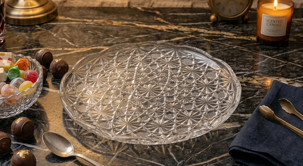 Mid-Century Clear Pressed Glass Sandwich Tray,