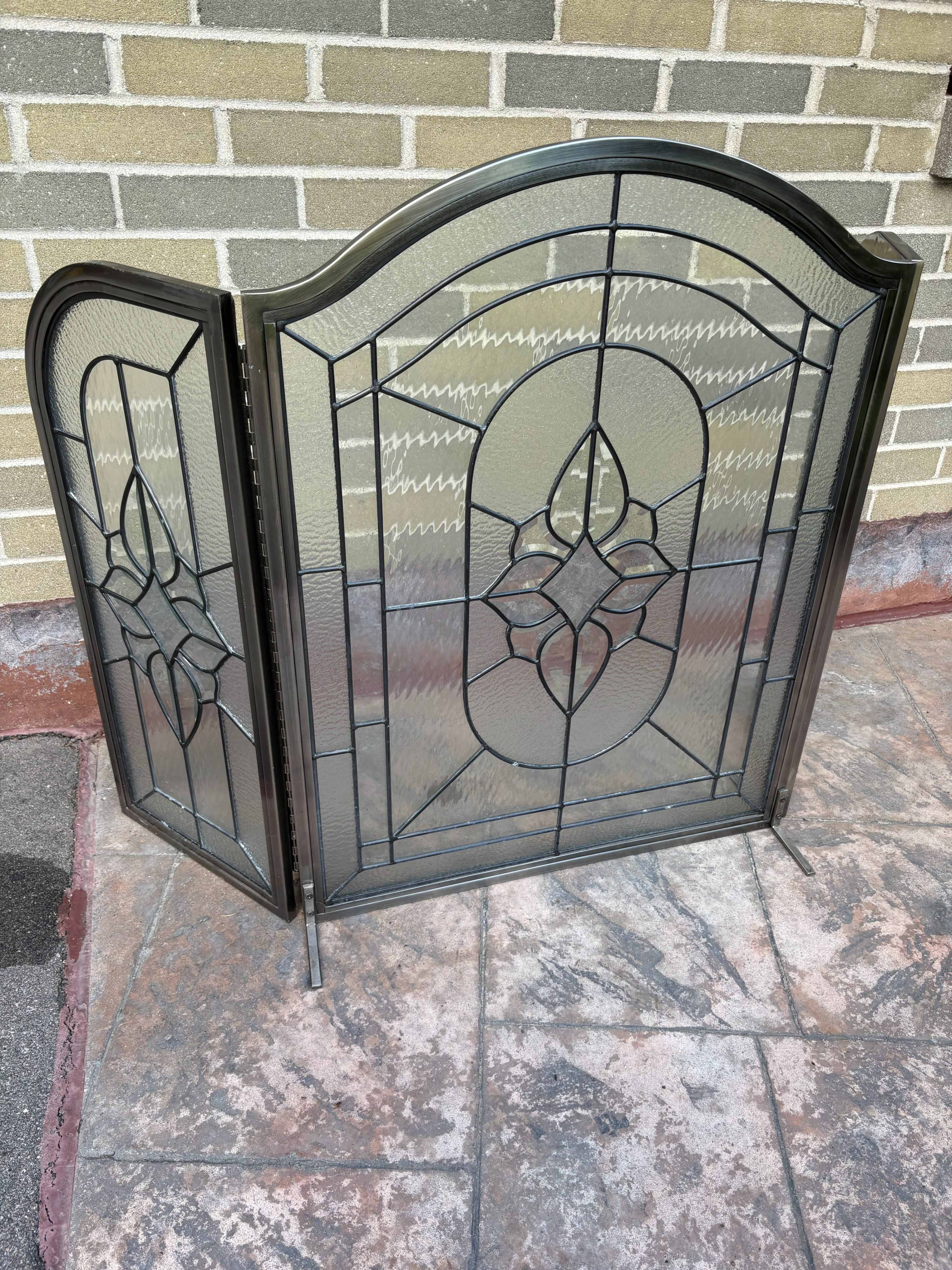 Decorative 3-Panel Fireplace Screen, Beveled Glass