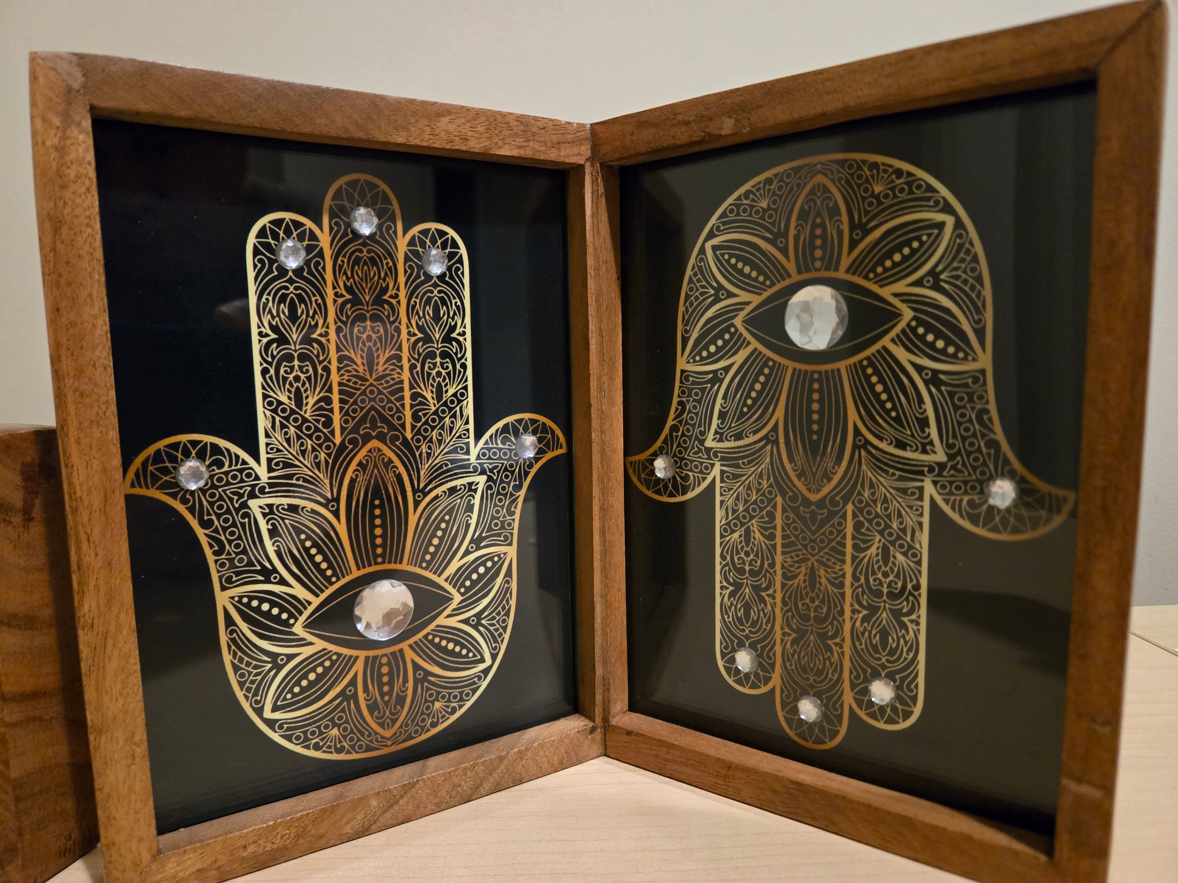 Beautiful Hamsa (Hand of Fatima) Standing Duos – Acacia Wood - photo 2