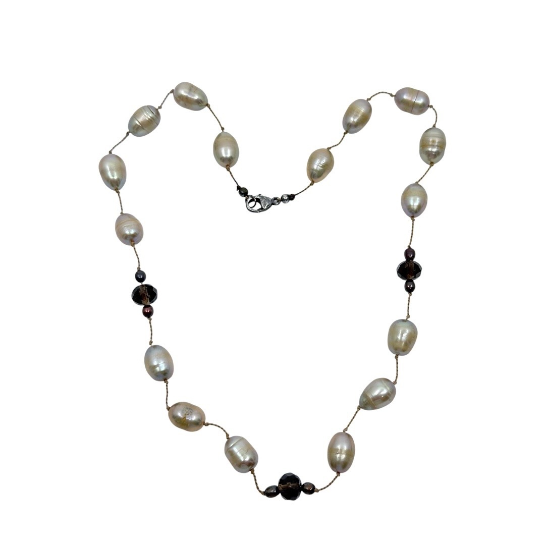 sterling silver pearl & smoky quartz necklace - GM317 - photo 3