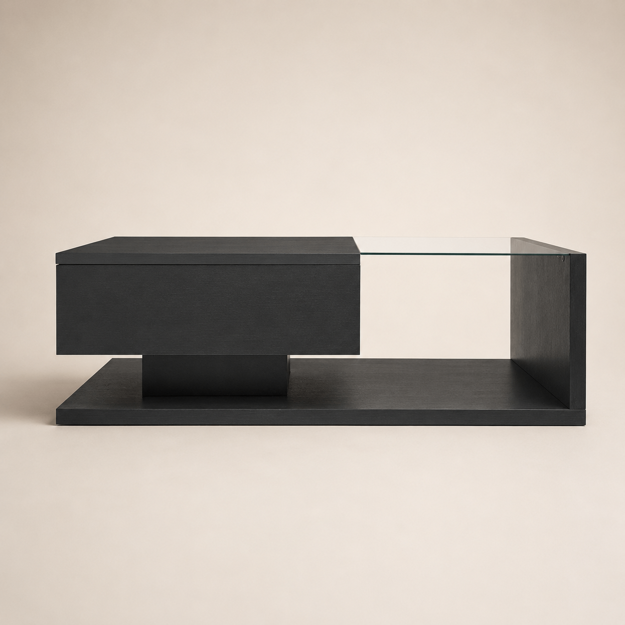 Modern Black Coffee Table w/ Hidden Storage Drawer & Glass Shelf - photo 3