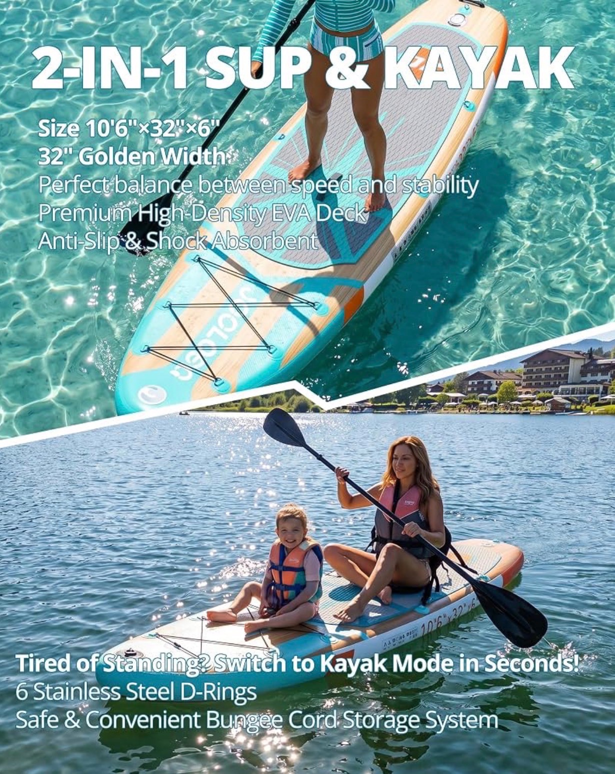 Inflatable Paddle Board w/ Seat 32"x10'6" Carry/Cooler bag pump - photo 2