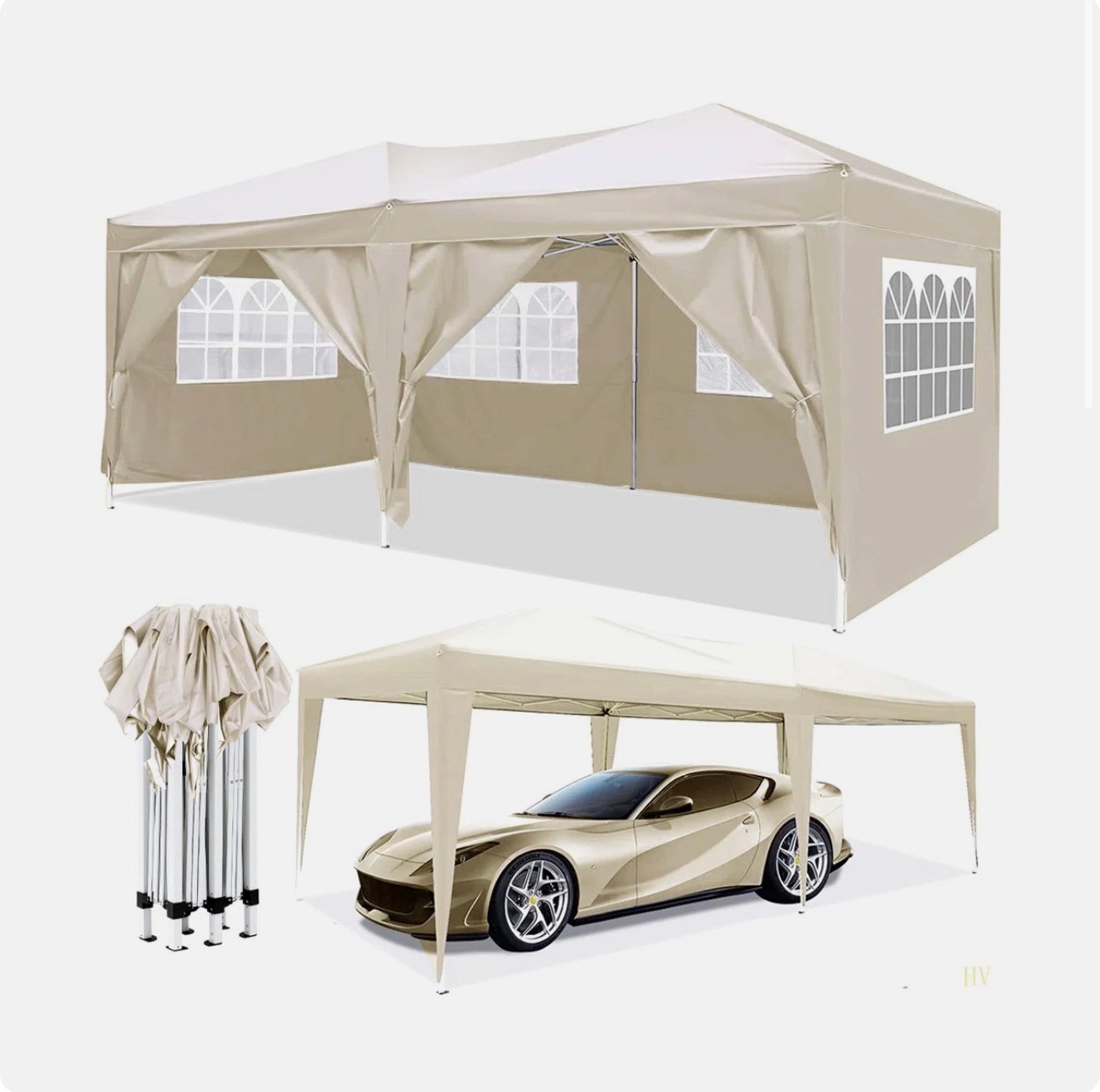 10'X20' Pop Up Canopy 6 Removable Sides Carry Bag Water/UV Proof