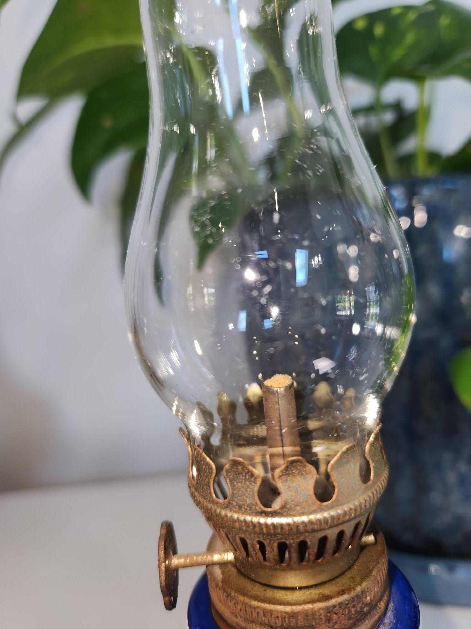 Vintage Japanese Cobalt Blue Ceramic Oil Lamp - photo 4