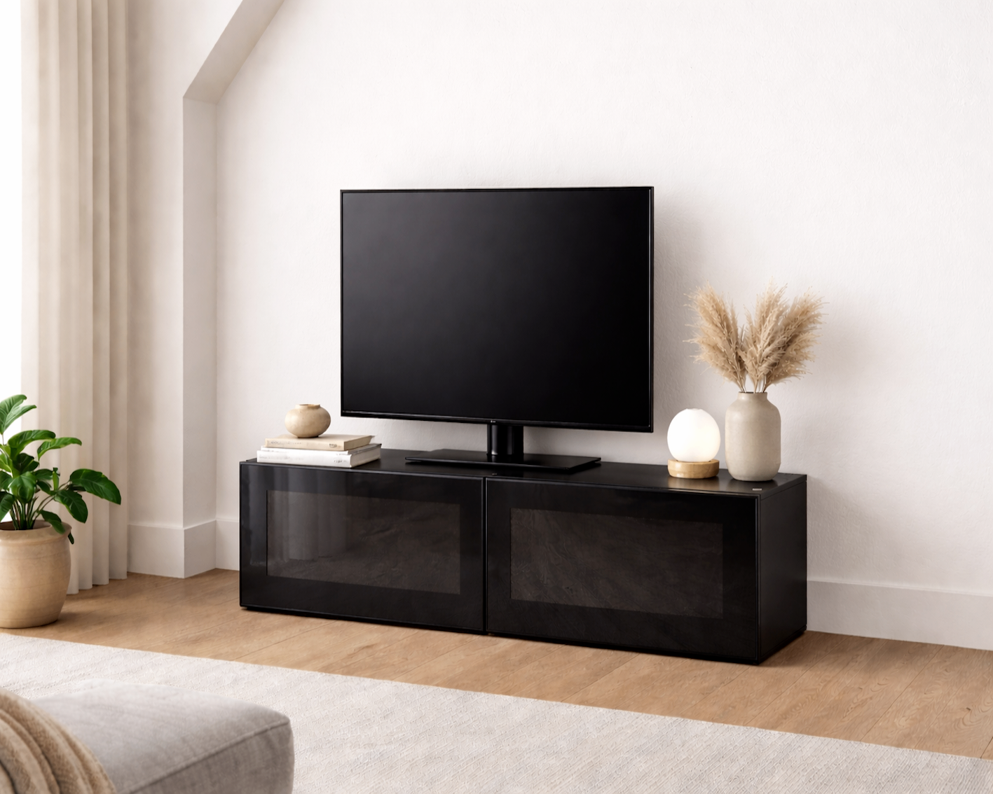 IKEA BESTÅ TV Bench with Black Glass Doors 120cm × 40cm × 38cm - photo 2