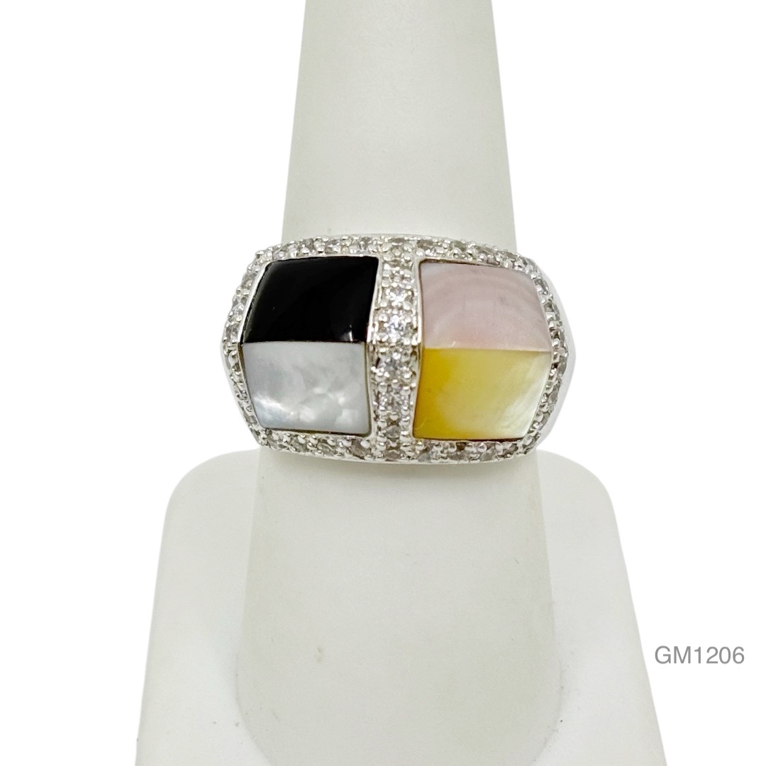 MIU sterling silver mother of pearl & cubic zirconia ring