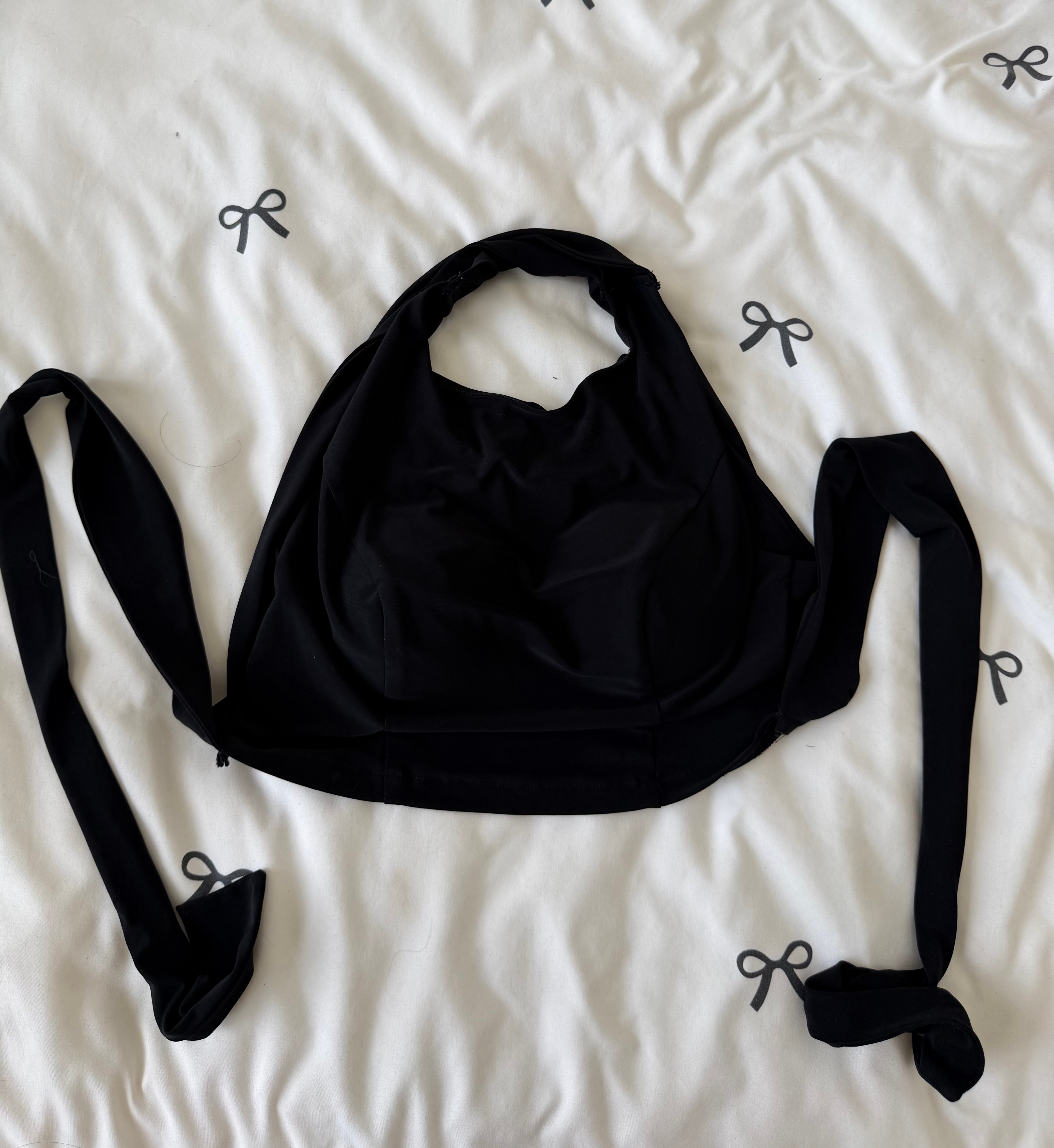 Black Halter Top with Tie Back Straps- M