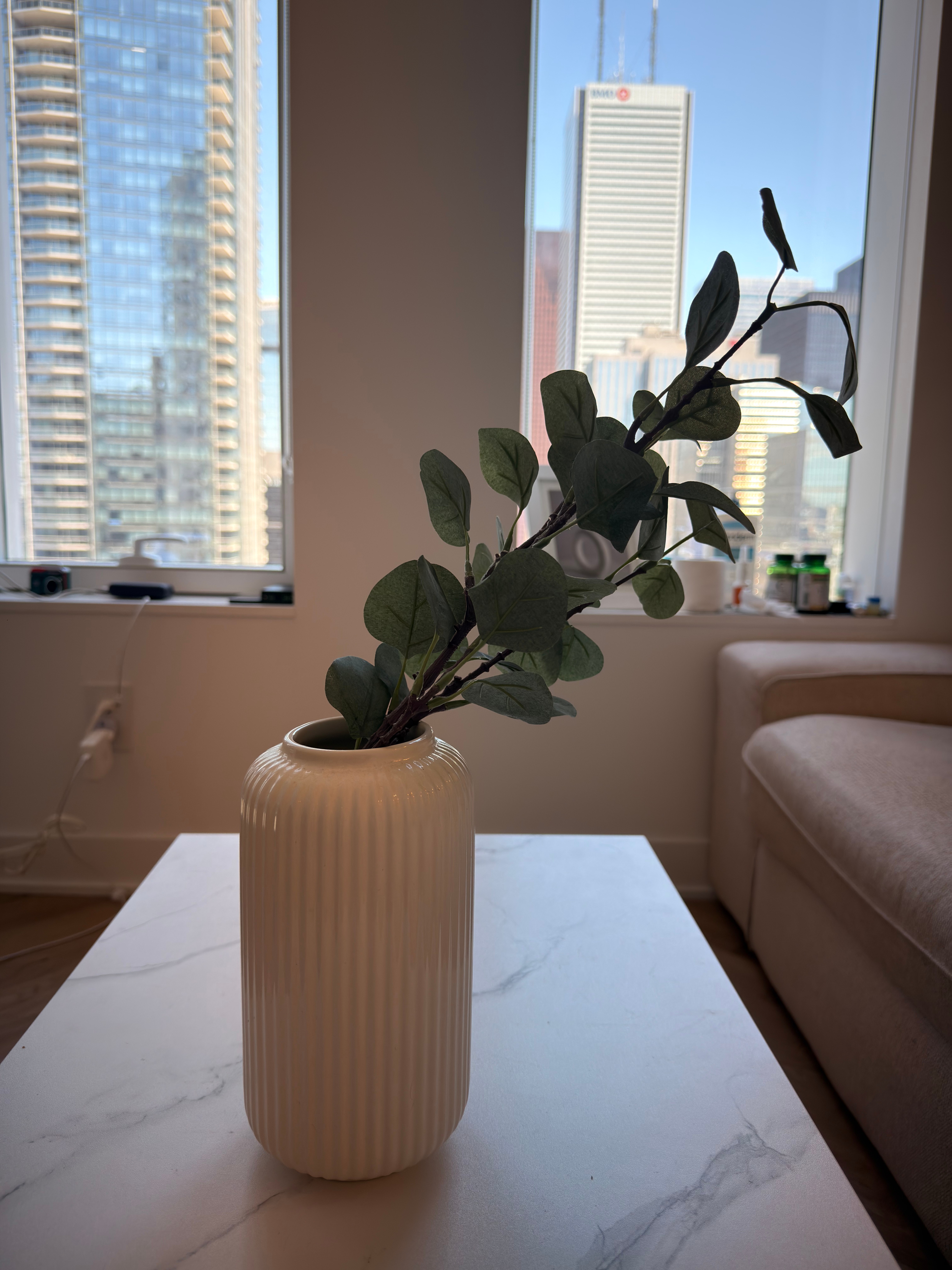 🌿 Elegant Vase with Artificial Eucalyptus Leaves- Like New - photo 2