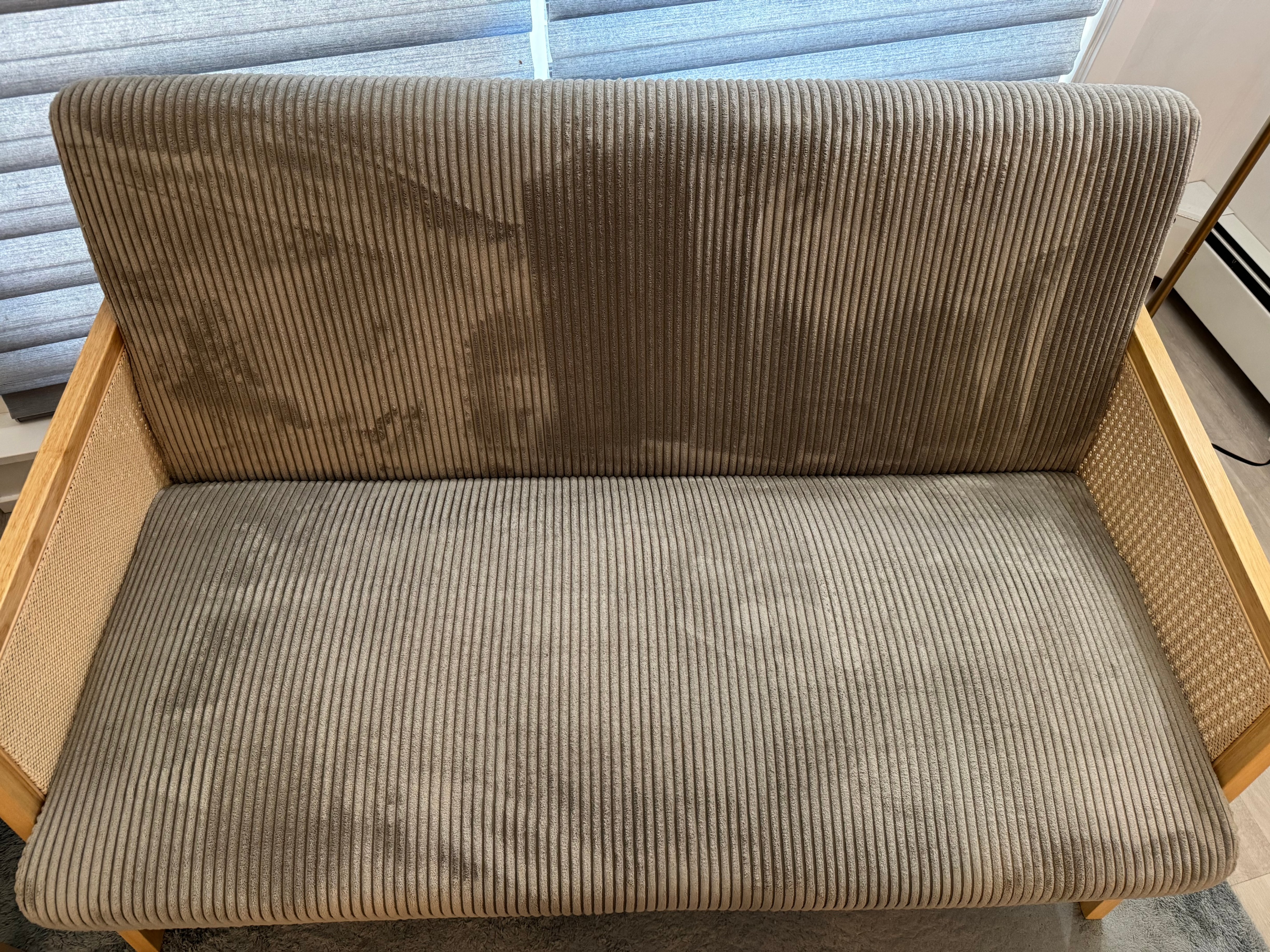Structube BECKETT Silver Loveseat w/ corduroy and rattan accents - photo 3