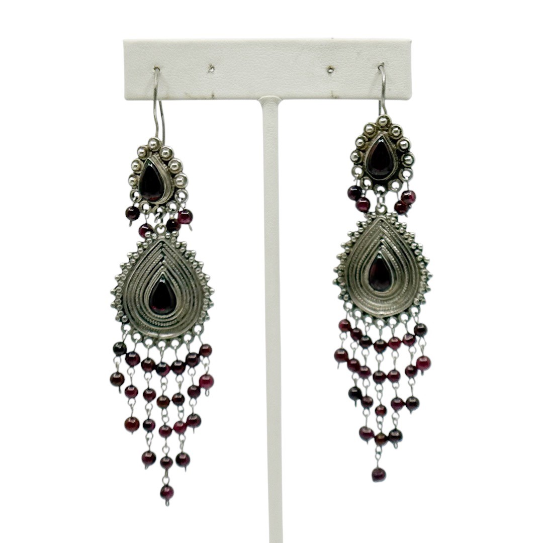 sterling silver garnet shoulder duster drop earrings - GM329 - photo 2