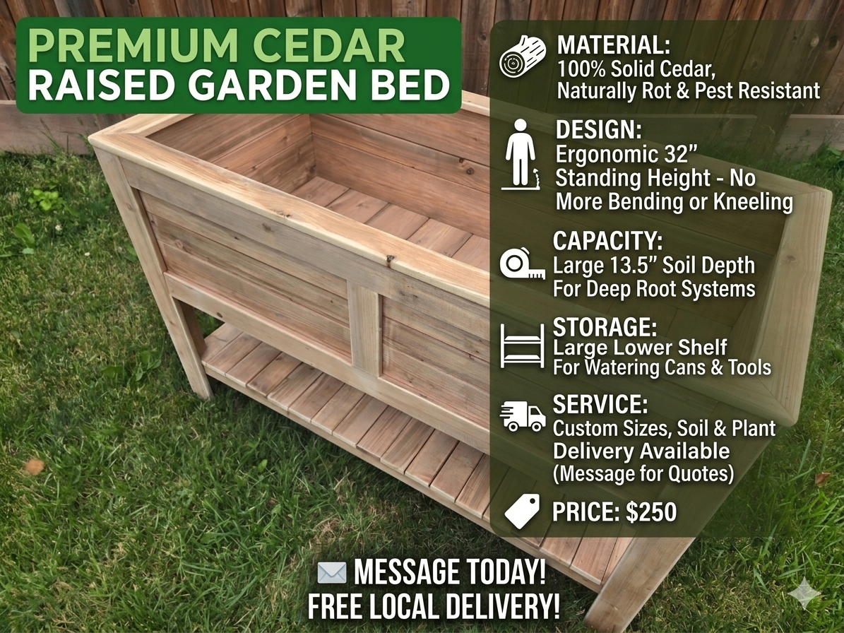 Custom Hand-Made Cedar Raised Garden Bed (Free Local Delivery)
