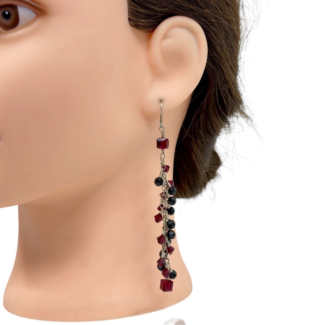 Hand Made Sterling silver onyx & Glass bead earrings - GM330 - photo 3