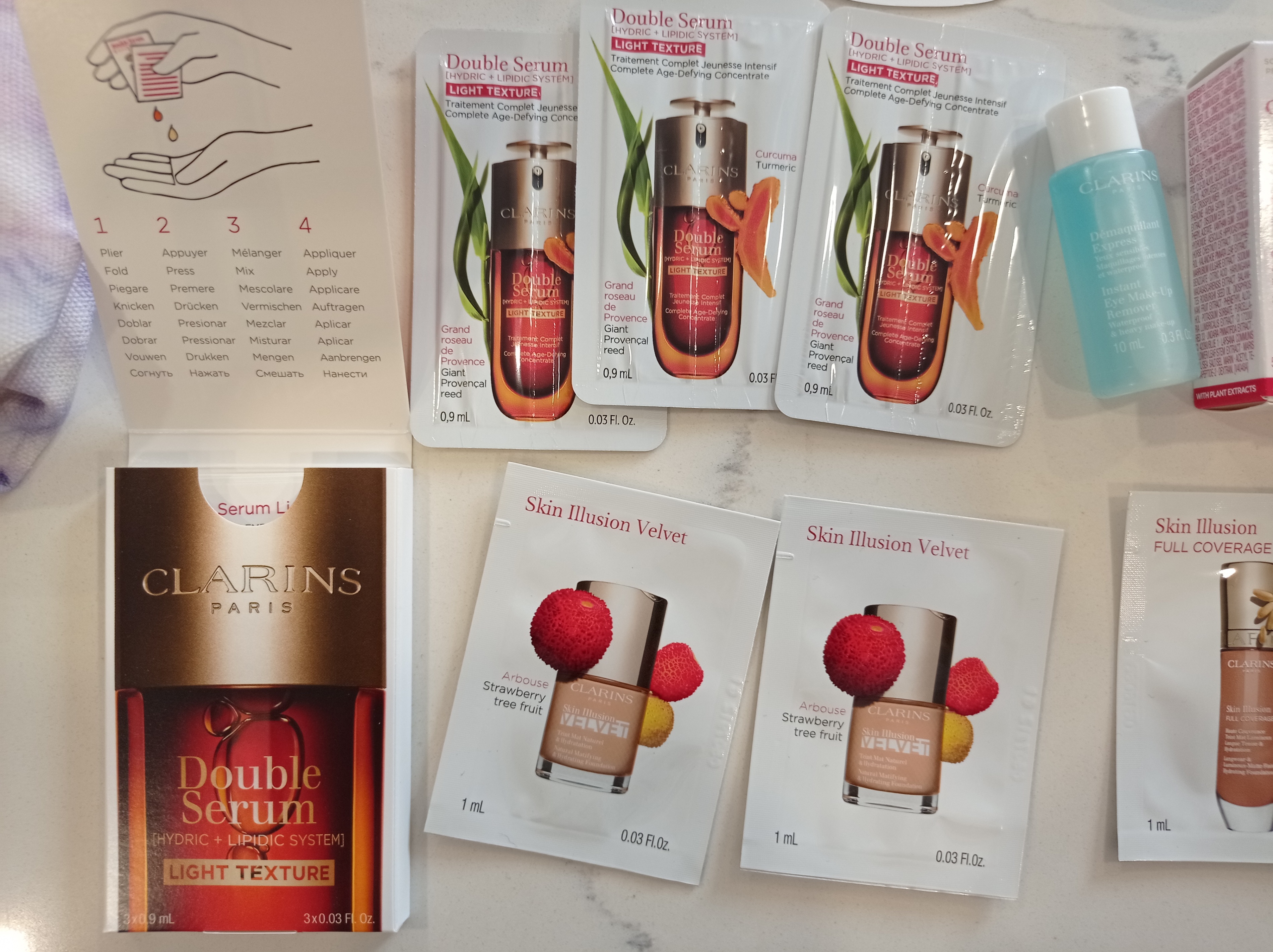 Huge Clarins Luxury Beauty Sample Bundle + Tie-Dye Tote Bag - photo 3