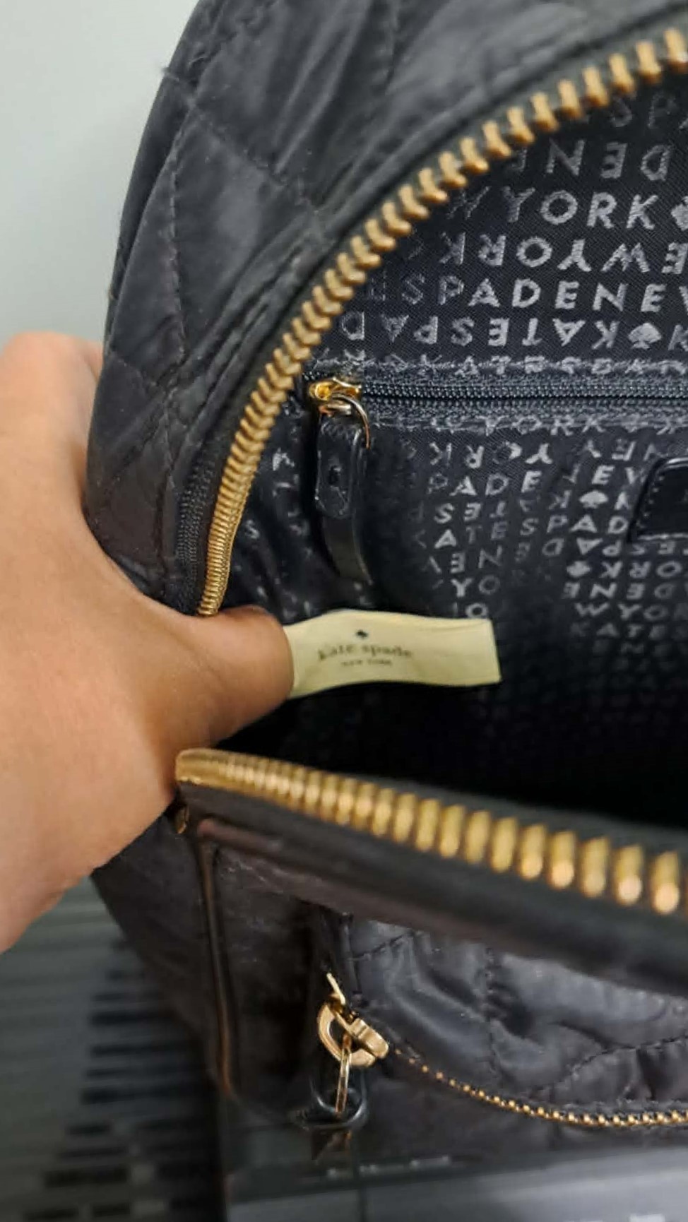 Authentic Kate Spade Quilted Small Bradley Backpack Black & Gold - photo 3
