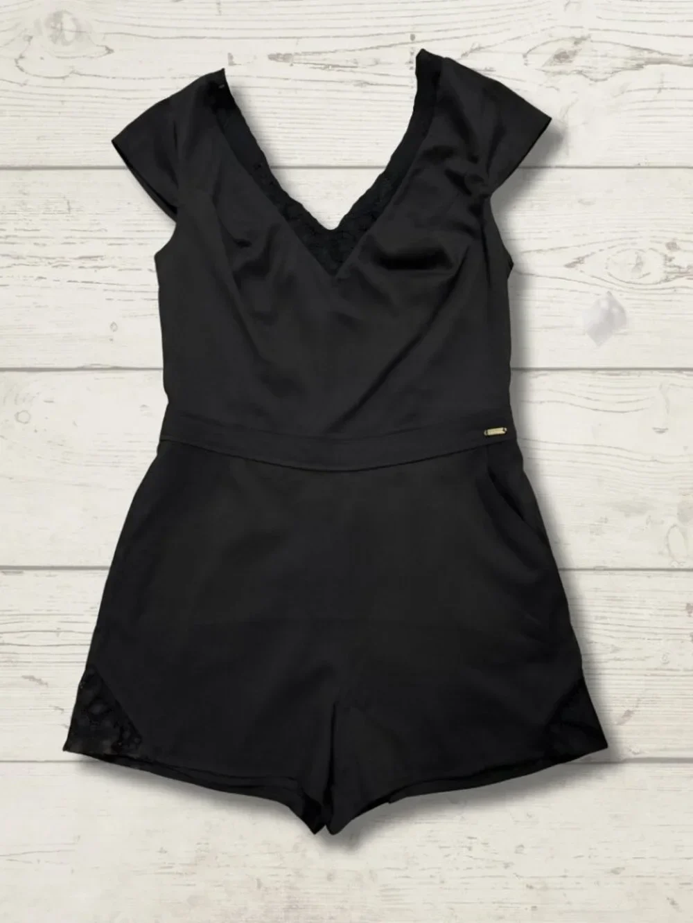 Bebe Black Lace Trim Romper – Size Small - photo 3