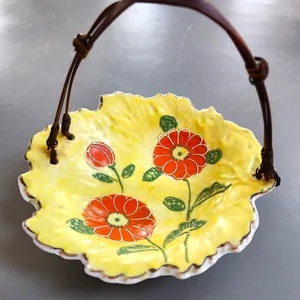 Kyoto Ware Style Ceramic Basket, Textured Bright Florals!