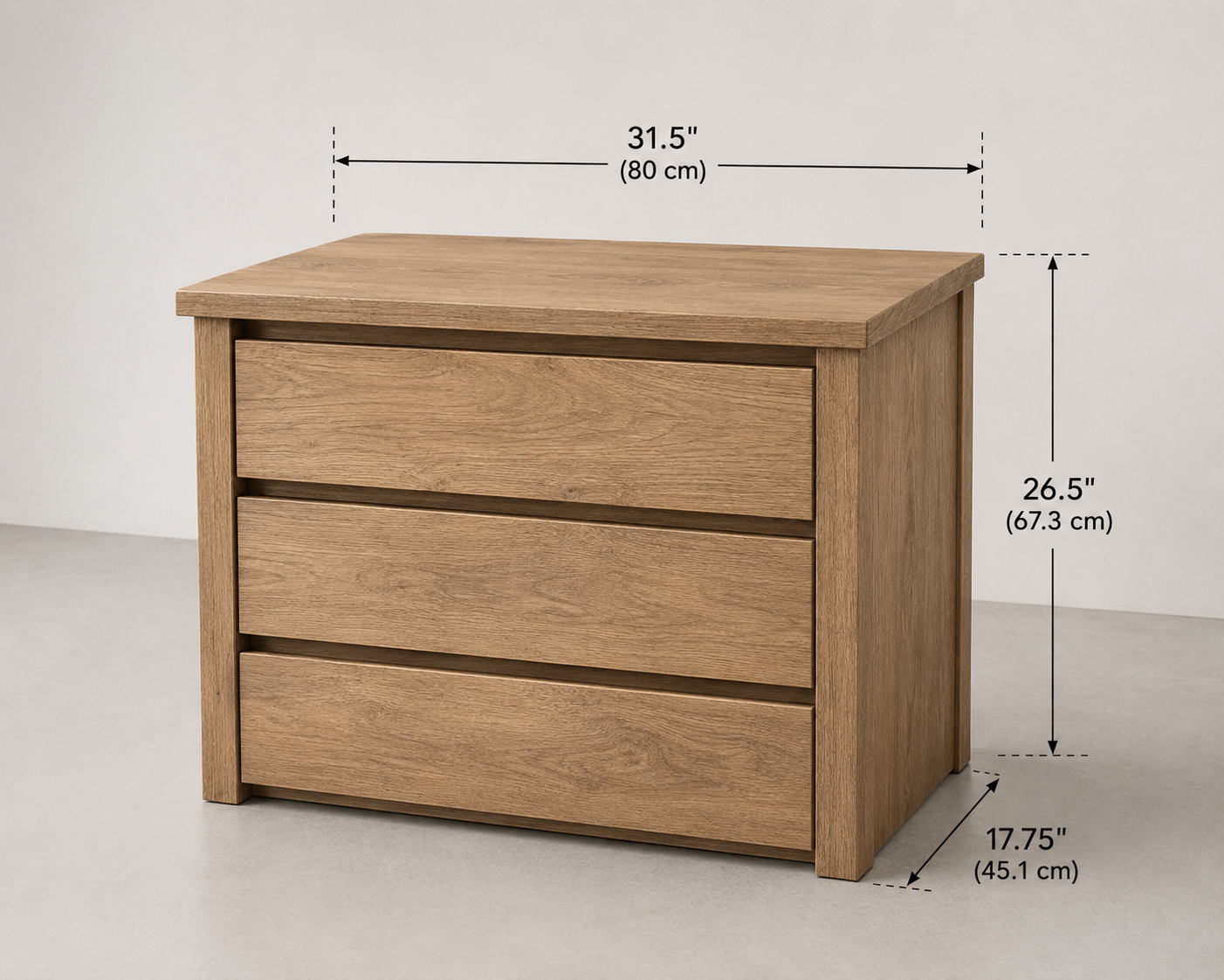 Modern Oak Nightstand with 3 Storage Drawers – Bedside Table - photo 5