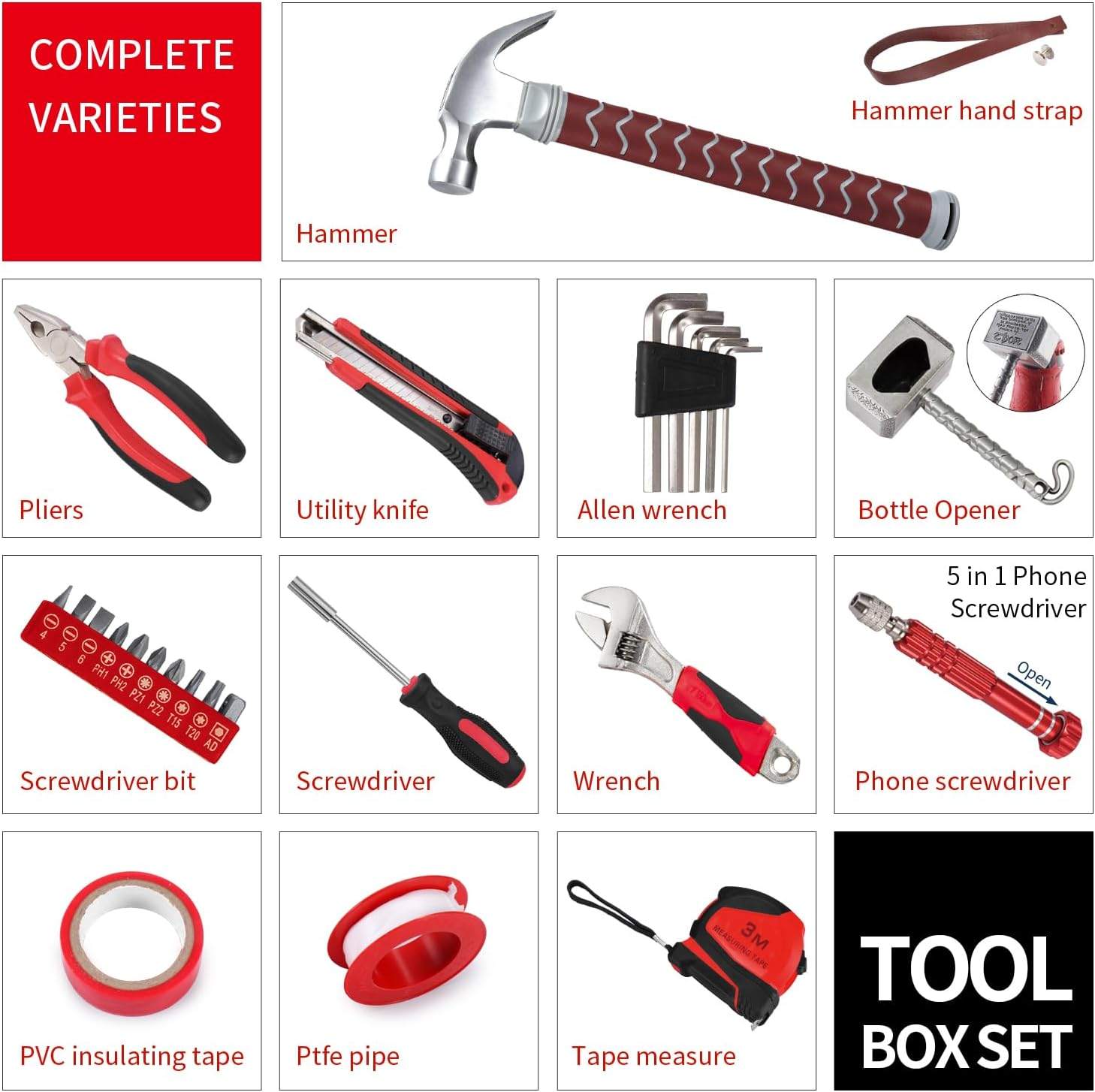 Hammer Tool Box, 28 Piece Hammer Tool Set Made of Metal - photo 5