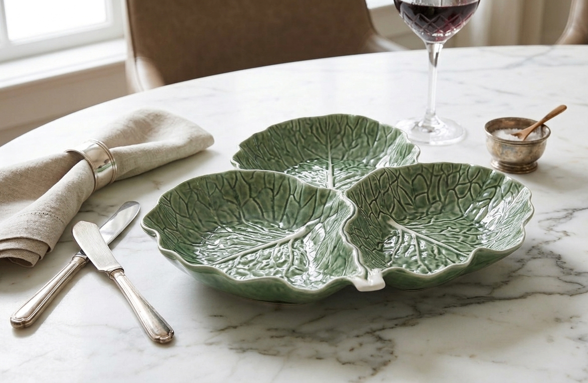 Vintage Cabbage Leaf 3-Section Divided Serving Platter