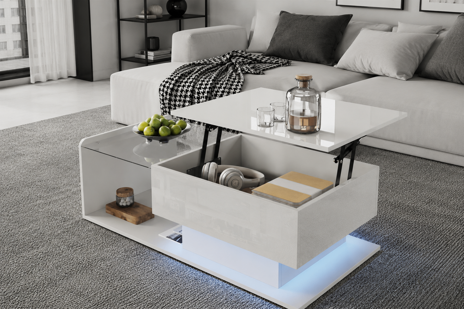 White Lift-Top Coffee Table with Hidden Storage
